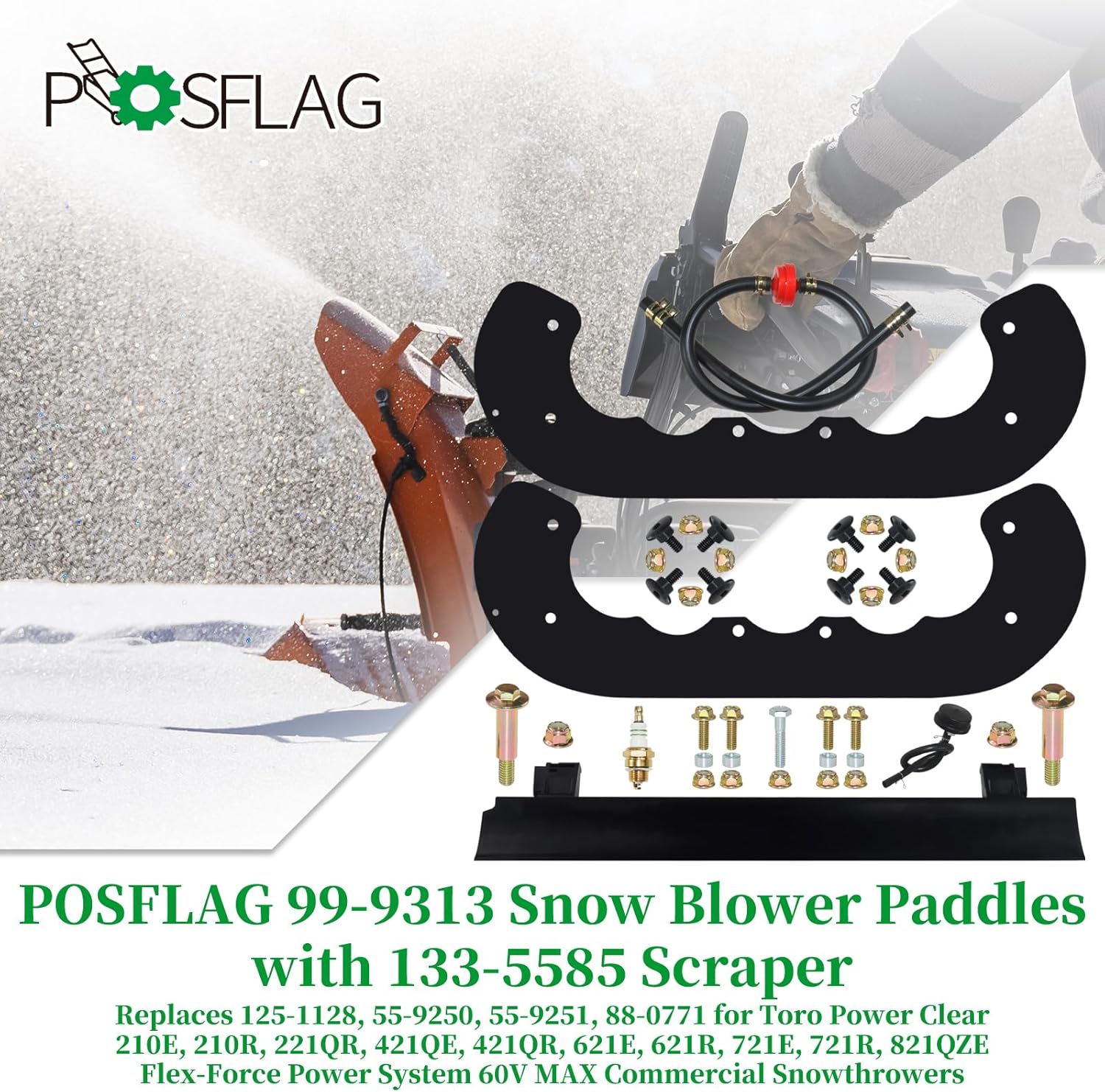99-9313 paletas sopladoras de nieve con cuchilla raspadora 133-5585 que sustituye a 125-1128, 55-9250, 88-0771, 108-4884, 139-3536 para Toro Power