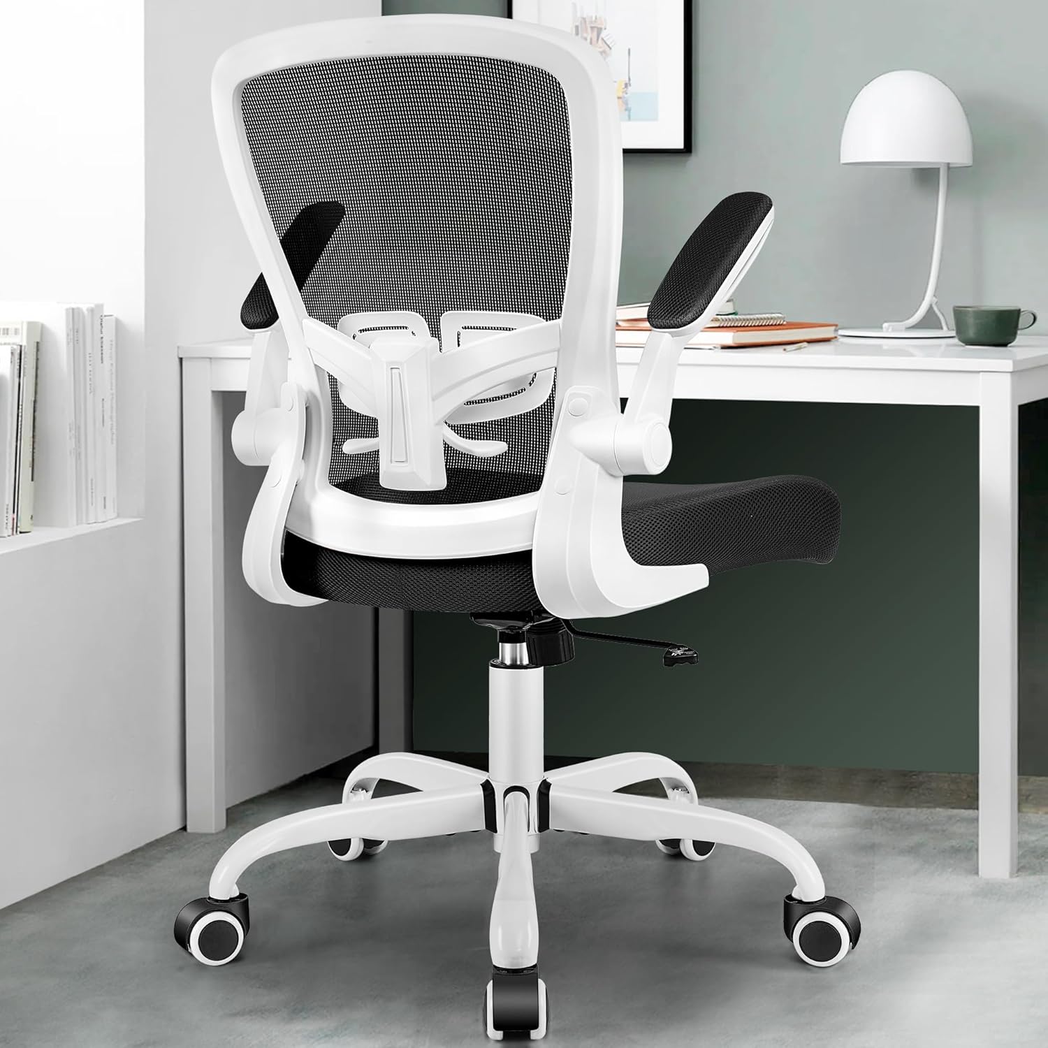 MINLOVE Silla de oficina ergonómica con soporte lumbar ajustable y altura, reposabrazos abatibles de 90, sillas de escritorio Ergo con ruedas, silla