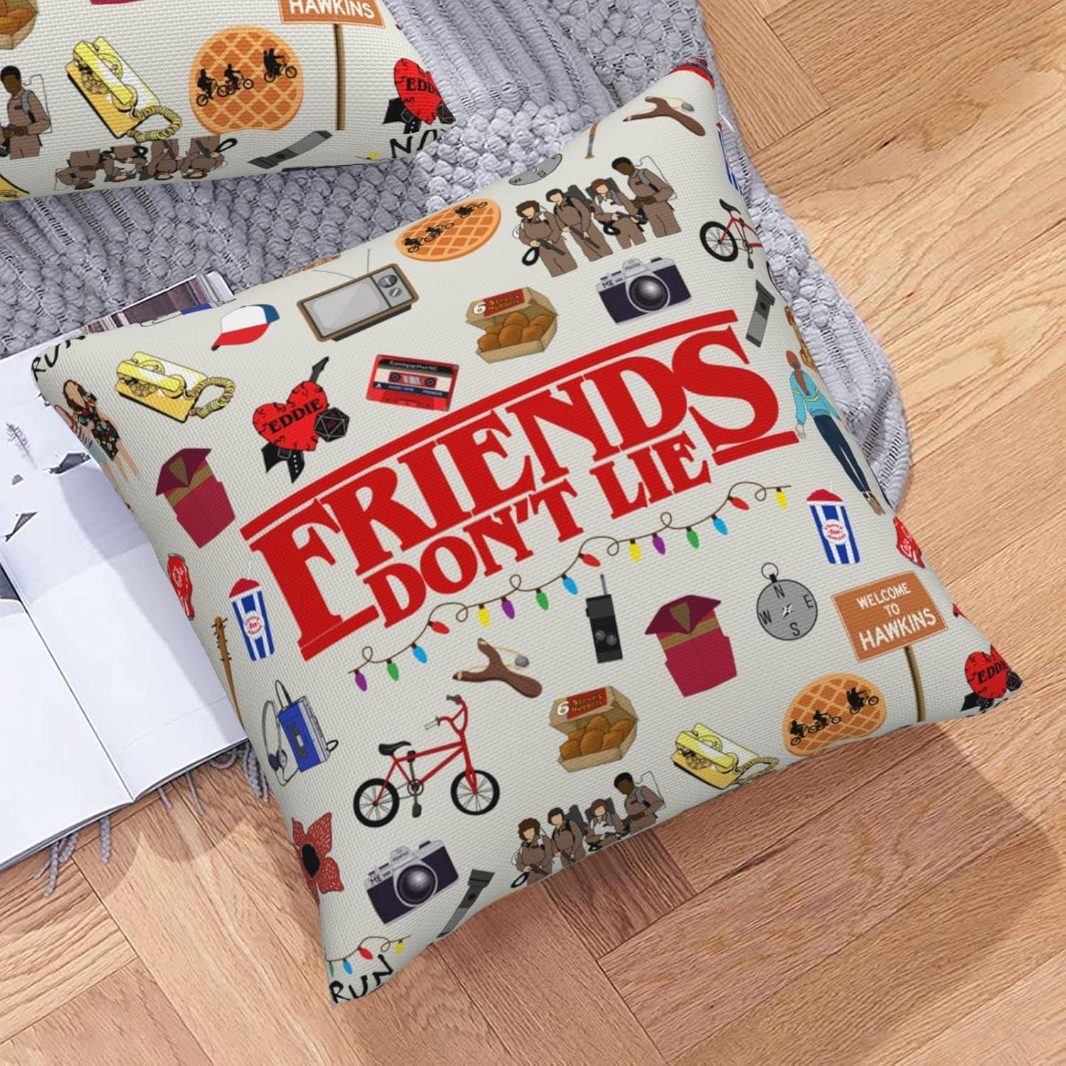 2 fundas de almohada divertidas de mercancía de extrañeza, de ciencia ficción, horror, amigos, no mienten, funda de cojín cuadrada de lino del