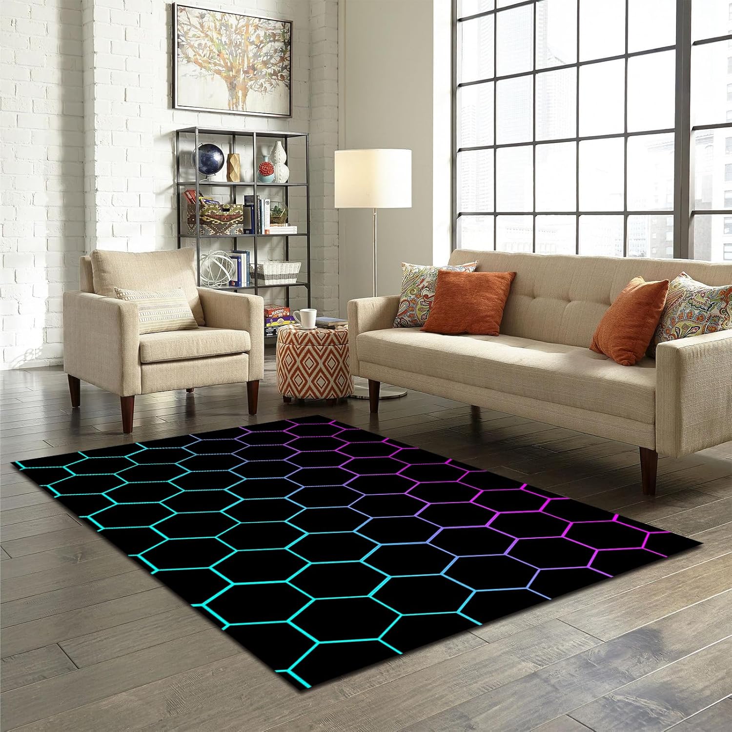 Alfombra abstracta geométrica de panal de abeja, antideslizante, con reducción de ruido, lavable a máquina, duradera, para interiores, dormitorio,