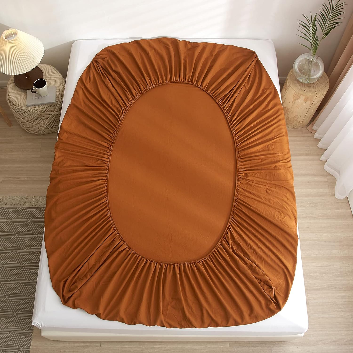 BuLuTu Juego de sábanas de tamaño King con bolsillo profundo, sábanas de calabaza 100% microfibra lavada, juego de sábanas y fundas de almohada de 4