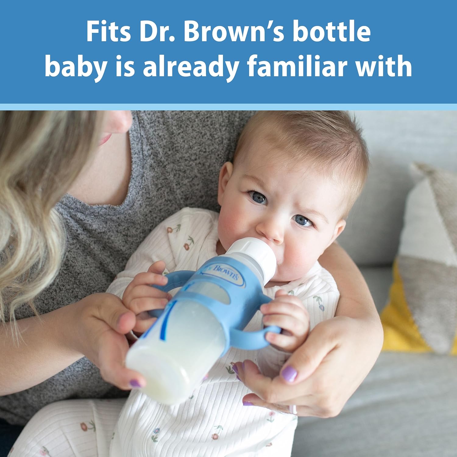 Dr. Brown’s Milestones – Botella para sorber estrecha con asas 100% de silicona, botella de fácil agarre con boquilla suave para sorber, 8 onzas,