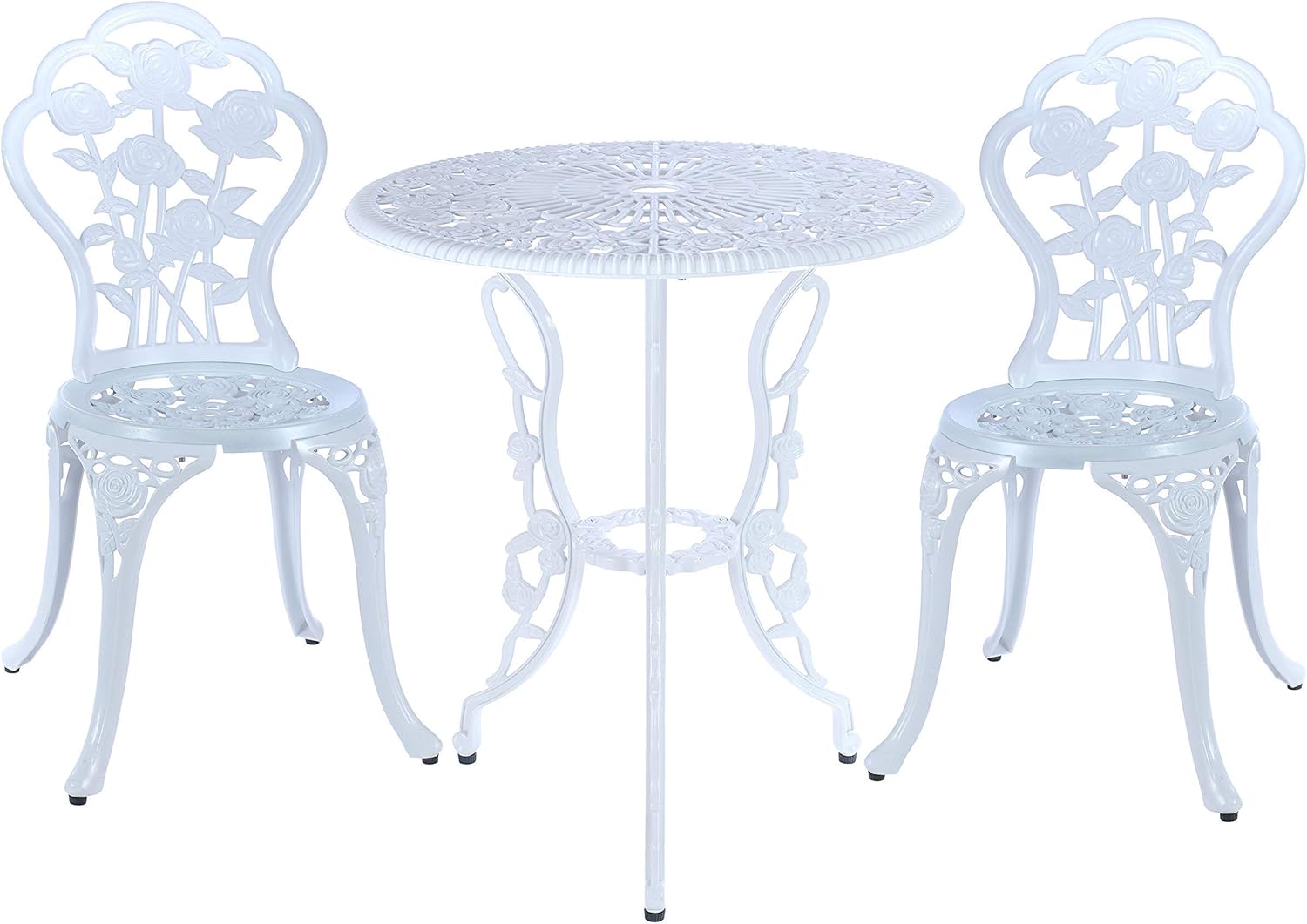 Mandolin Juego de mesa de 5 piezas de aluminio fundido para patio, juego de mesa para exteriores, impermeable y resistente al sol (blanco rosa)
