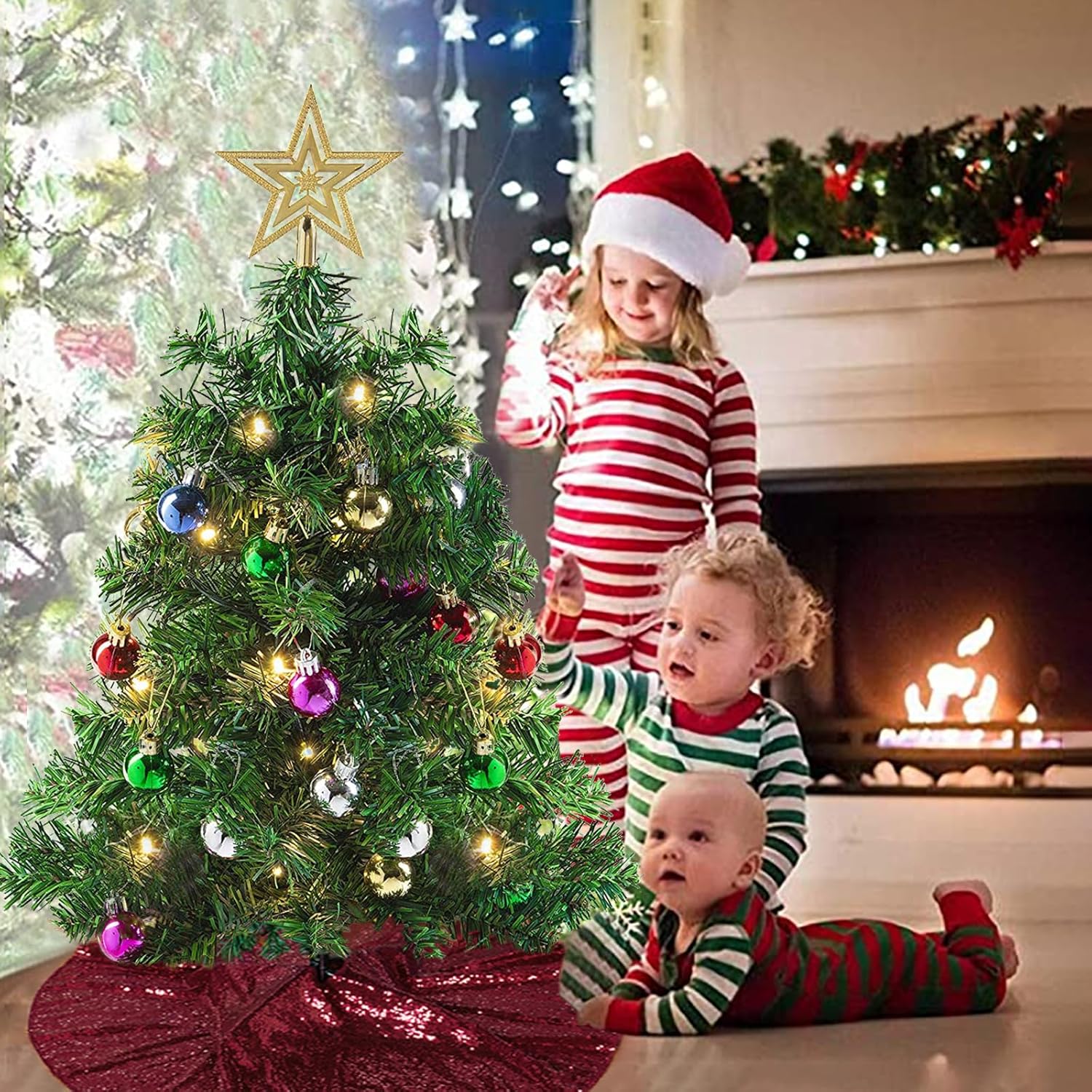 ShinyBeauty – Faldón de árbol de Navidad de 21pulgadas de diámetro, con lentejuelas, para decoración de Navidad
