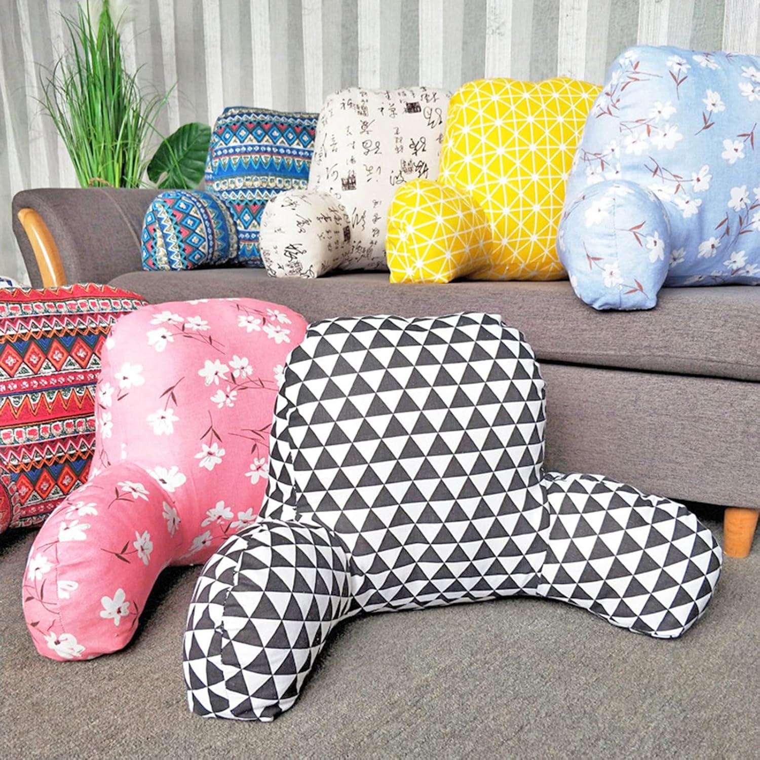Almohada de lectura con brazosSoporte de espalda para sentarse en la camasofá cuello, lumbar y cojín de apoyo de espalda baja coxis, patrón