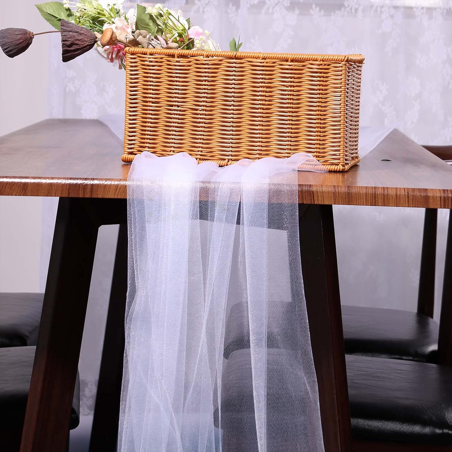 HAVII Rollo de tul blanco de 54 pulgadas x 20 yardas para decoración de bodas, fiestas de cumpleaños, falda de mesa tutú, carrete de tela de tul,