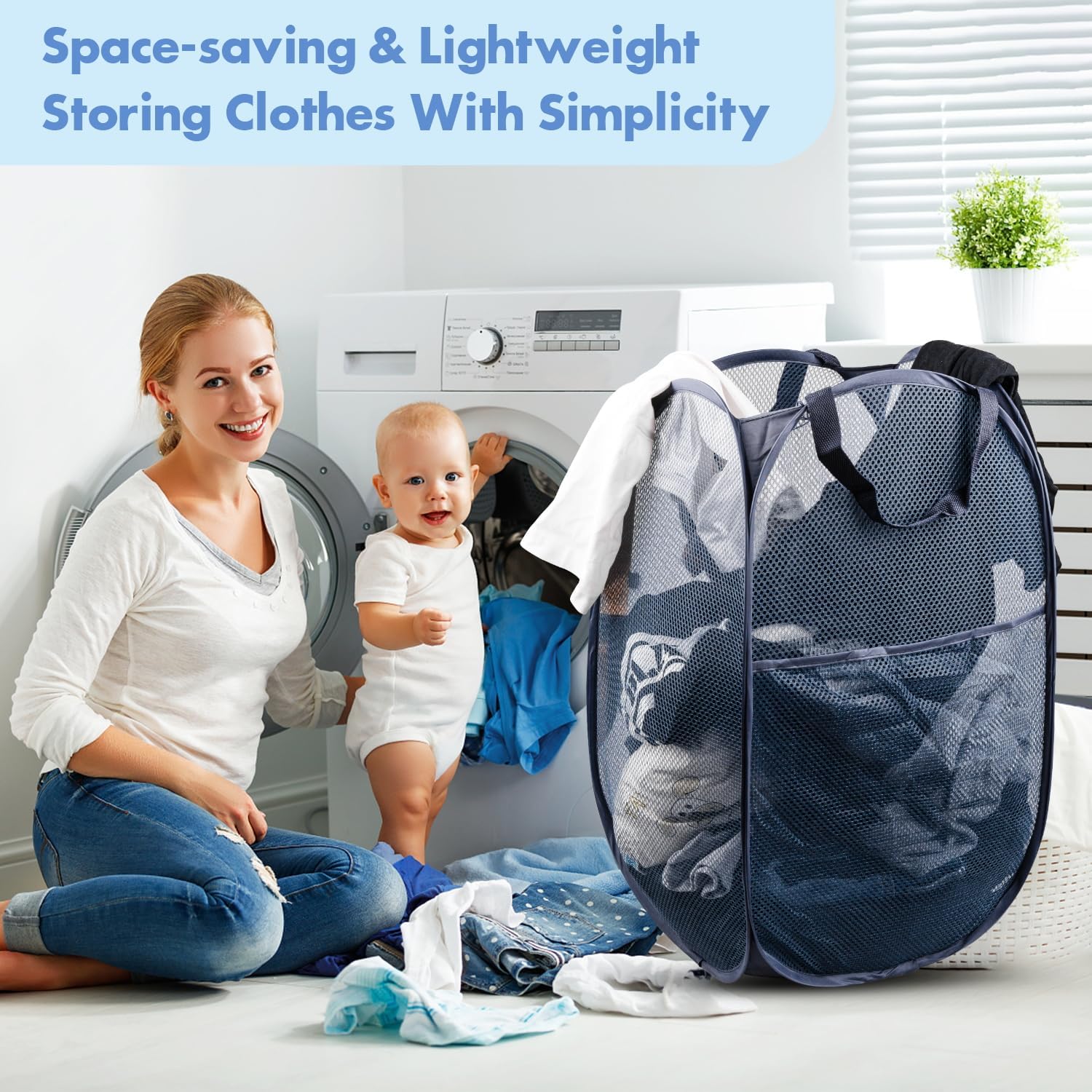 Pop Up Hamper, 1 PCS Mesh Pop Up Laundry Hamper, Premium Pop Up Laundry Basket, Mesh Laundry Basket, Pop Up Hampers for Laundry, Mesh Laundry