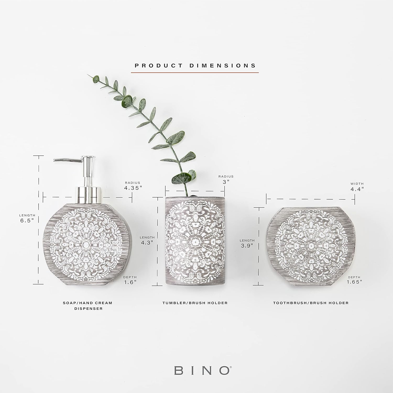 BINO Juego de accesorios de baño, color gris, dispensador de jabón, soporte para cepillos de dientes, vaso, organizador de baño de 3 piezas,
