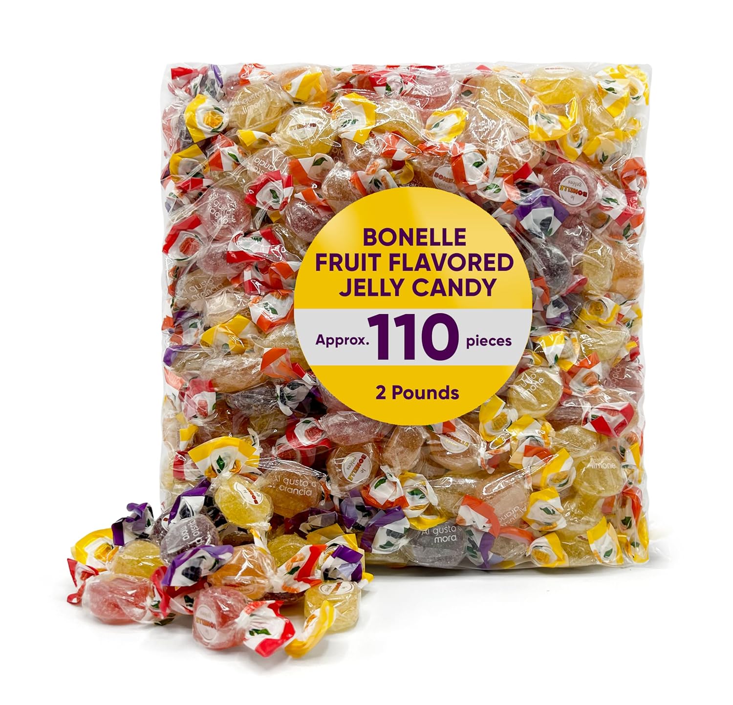 Bonelle – Caramelos de Navidad de gelatina italiana a granel, 2 libras, surtido de caramelos de Navidad de aproximadamente 110 piezas de gelatina