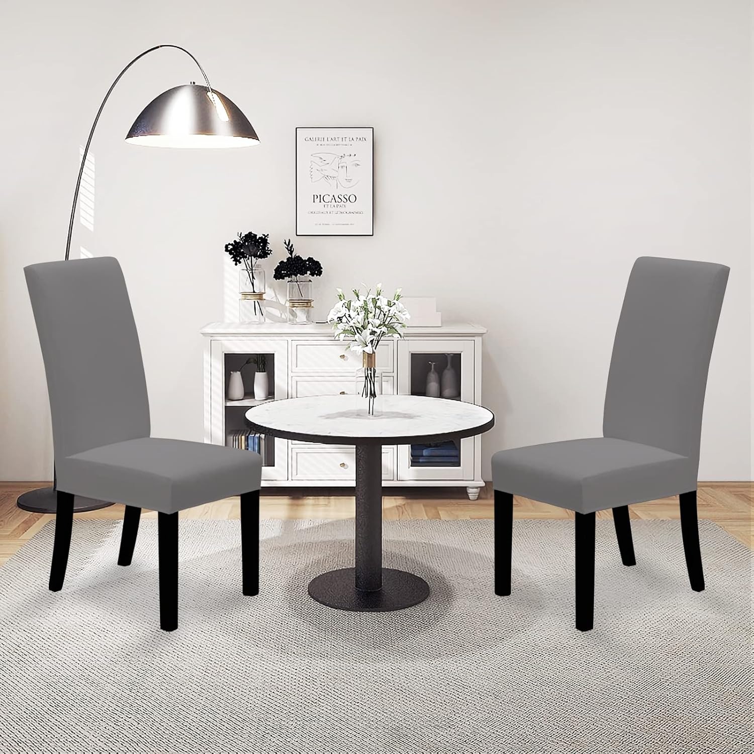 Easy-Going Juego de 2 fundas elásticas para sillas de comedor, fundas para sillas Parsons para comedor, ceremonia, banquete, color gris claro