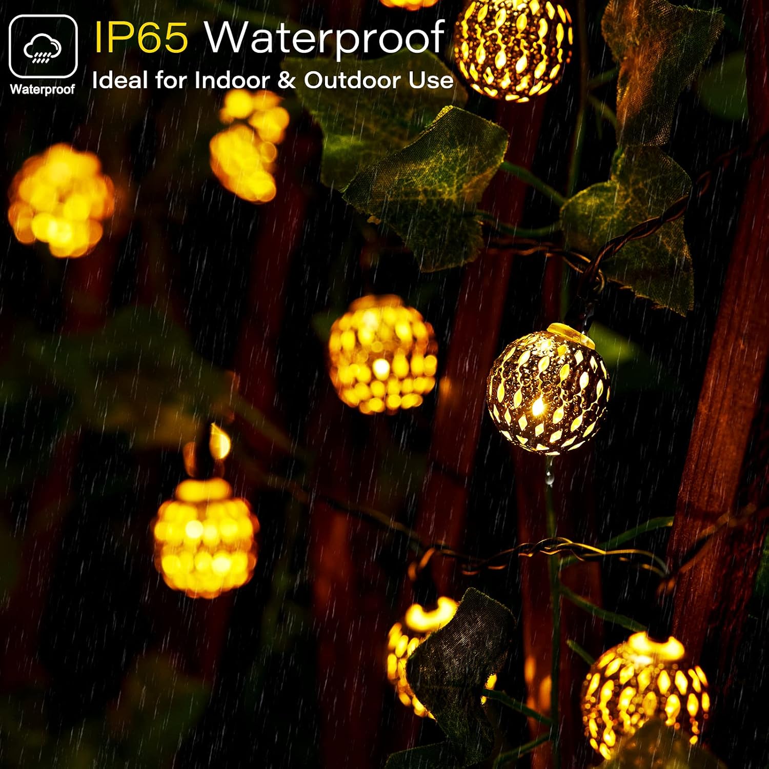 Luces solares marroquíes de Navidad para exteriores, guirnalda de 35.6 pies, con 60 luces led y 8 modos de iluminación, impermeables, para