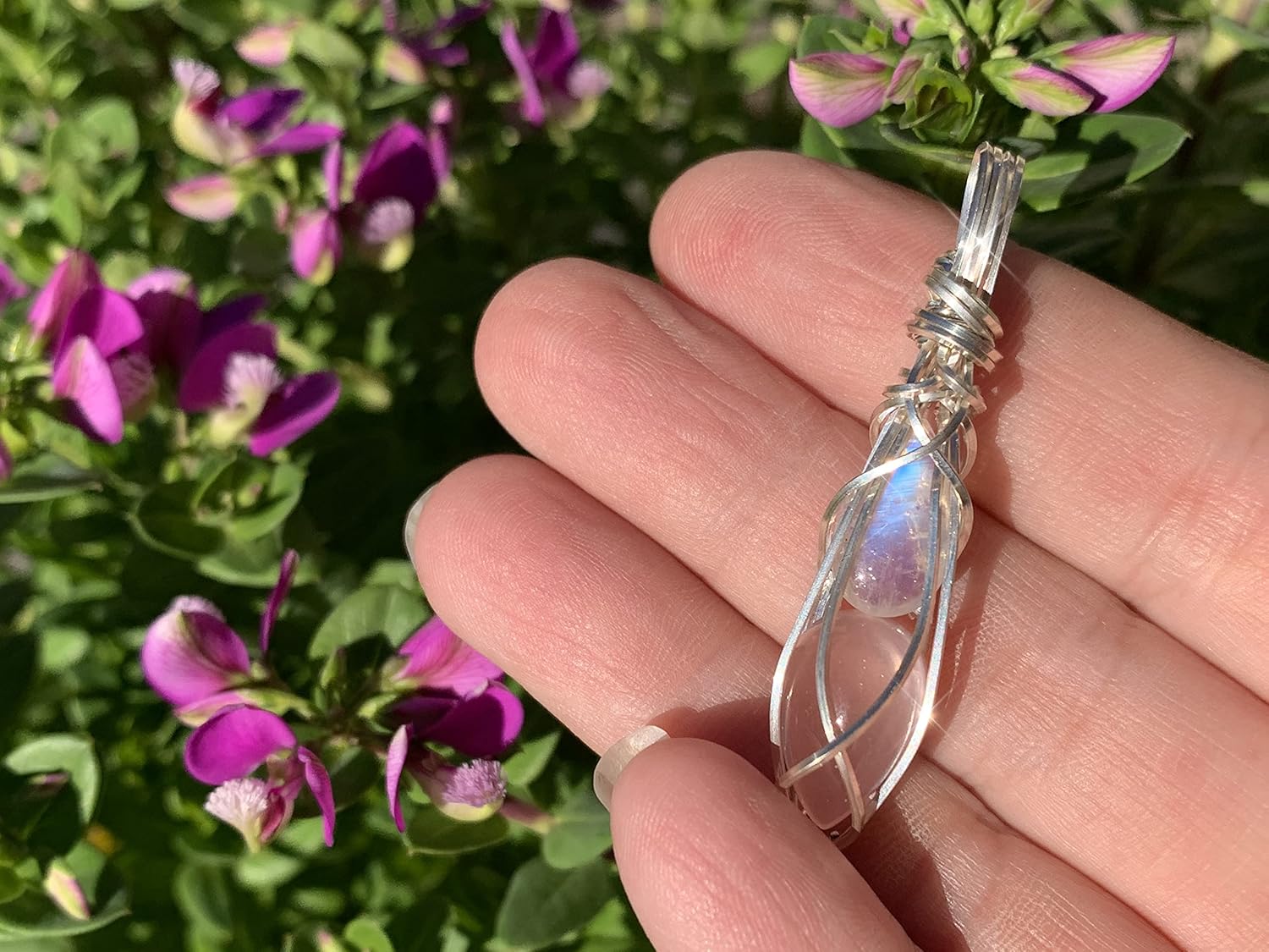 Moonstone and Rose Quartz Crystal Pendant Necklace Sterling Silver or 14K Gold Fill Love Healing Stone Valentines day Jewelry MR7 (sterling-silver)