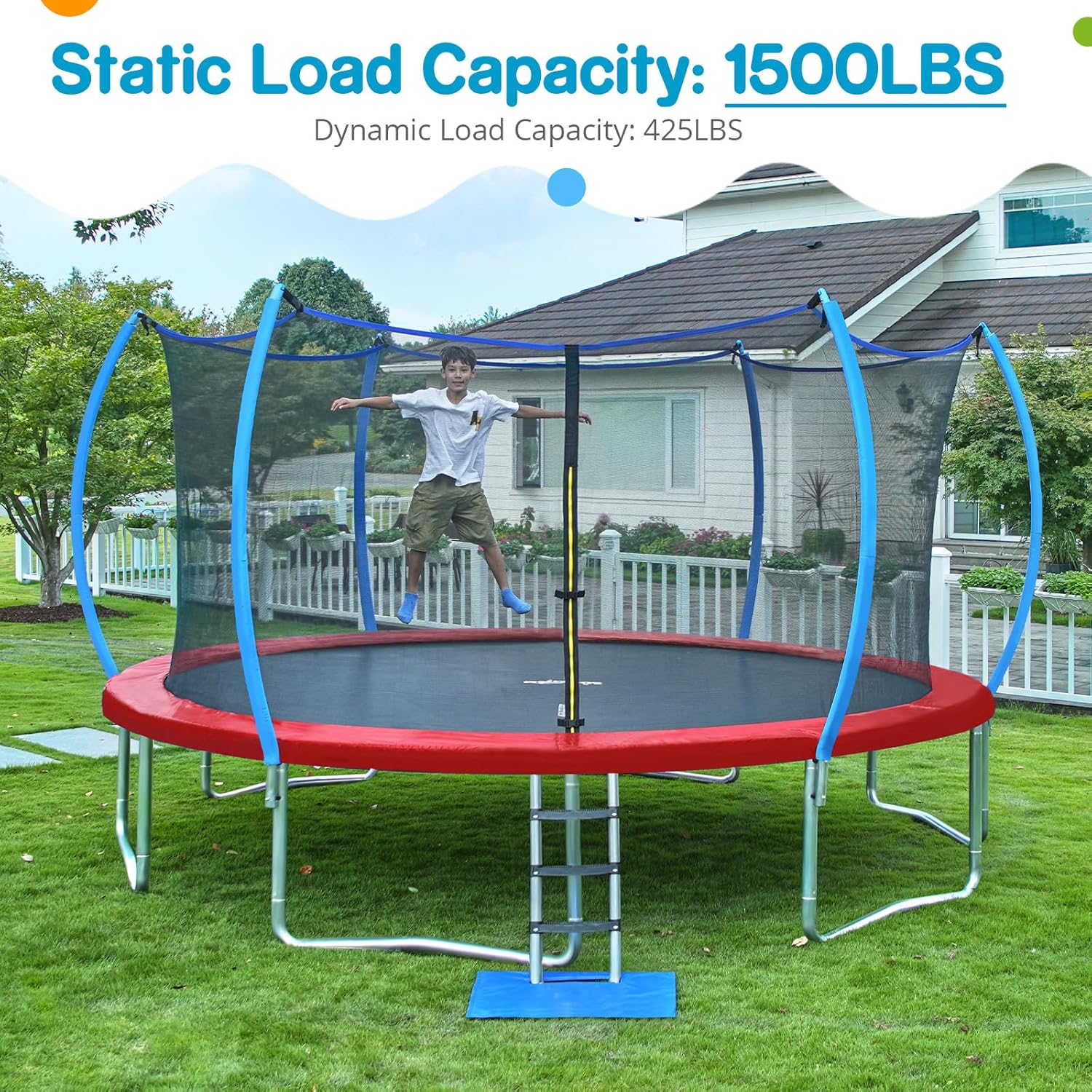 Zupapa 1500LBS Weight Capacity No-Gap Design 15 14 12 10FT Trampoline for Kids with Safety Enclosure Net Outdoor Backyards Trampolines with Non-Slip