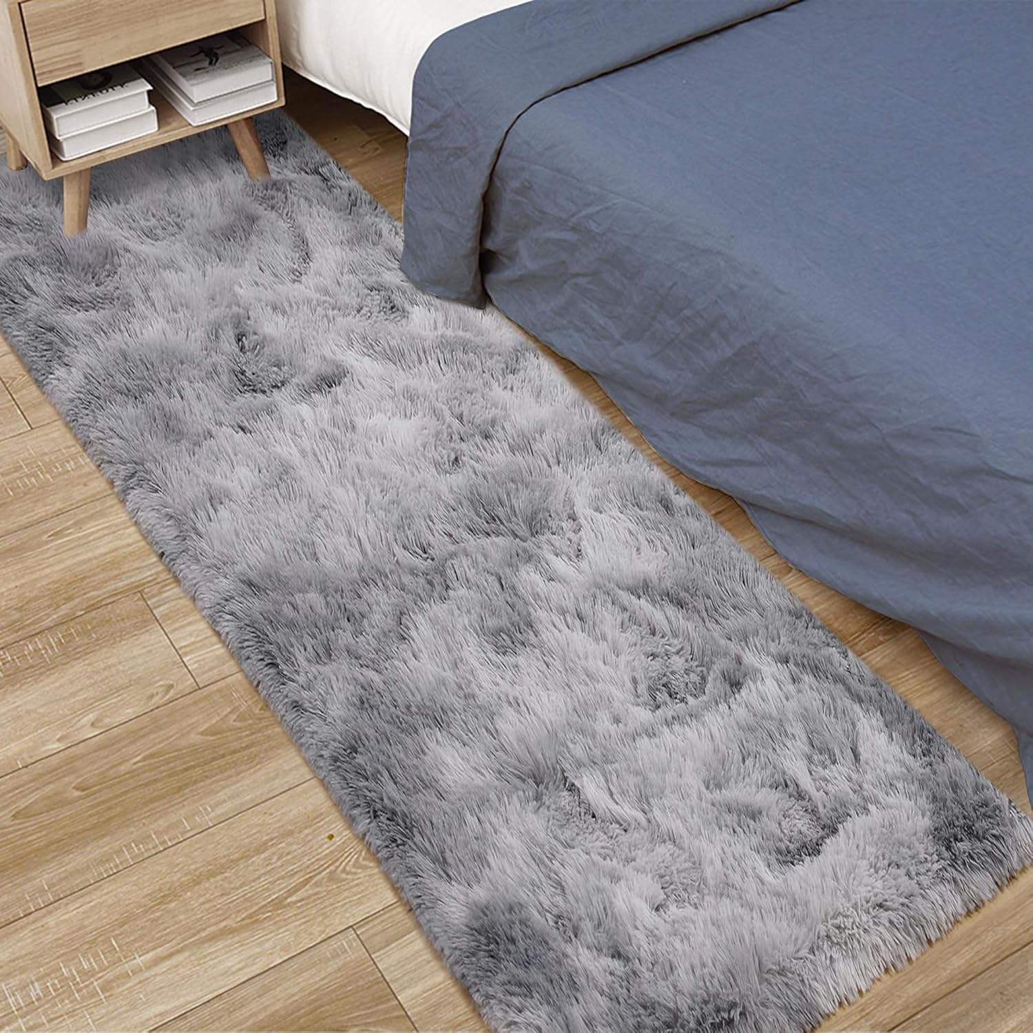 Alfombras grises de 2 x 6 pies para dormitorio, alfombra de pasillo esponjosa para sala de estar, alfombra de dormitorio gris, alfombra suave y