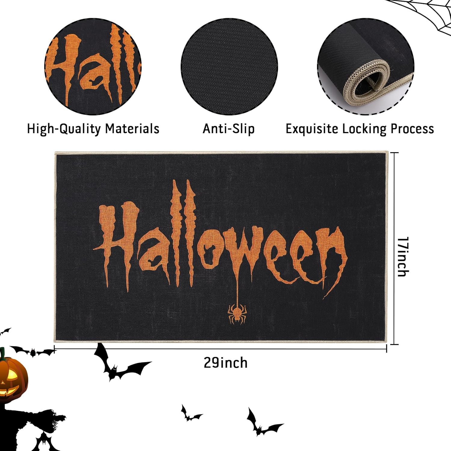 CAROMIO Tapete decorativo de bienvenida con estampado de letras de Halloween, tapete antideslizante para interiores y exteriores, alfombra de