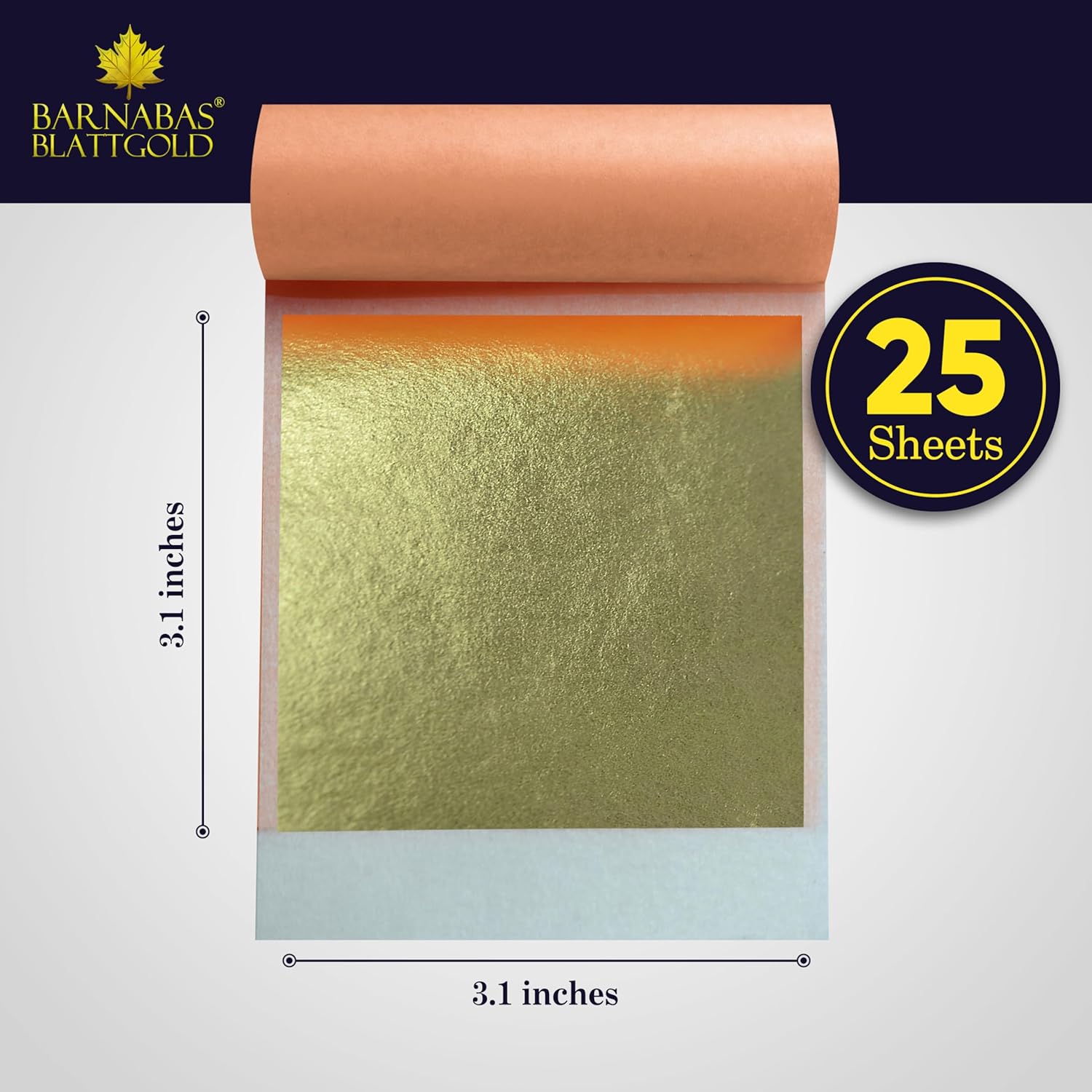 Barnabas Blattgold Hoja de oro, oro real de 22 quilates 25 hojas, 3.1 pulgadas – Patente de transferencia para pintura, artes y manualidades
