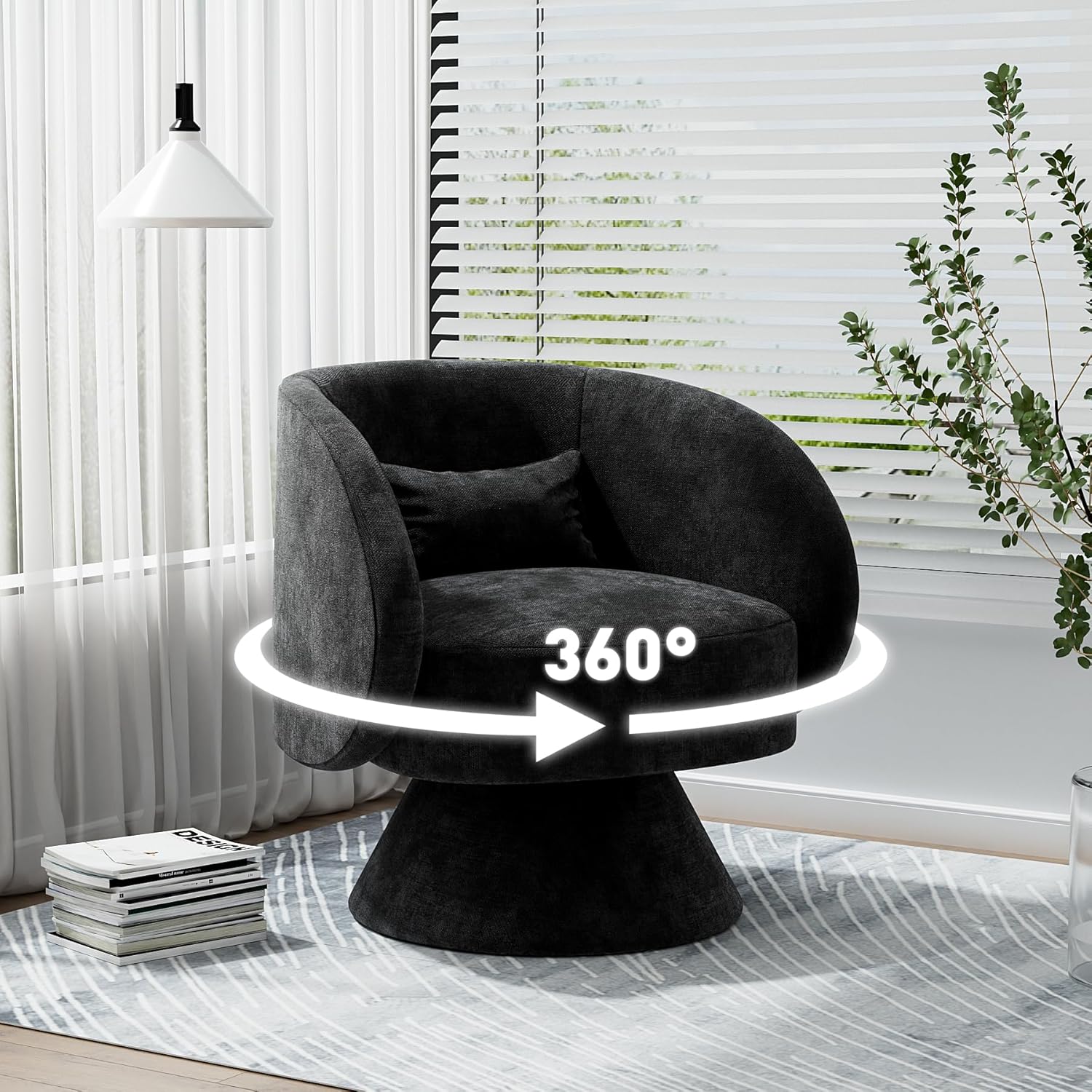 OUYESSIR Sillas giratorias de barril, silla giratoria de 360 grados, silla redonda moderna con almohada, sillas de sala de estar de tela cómoda para