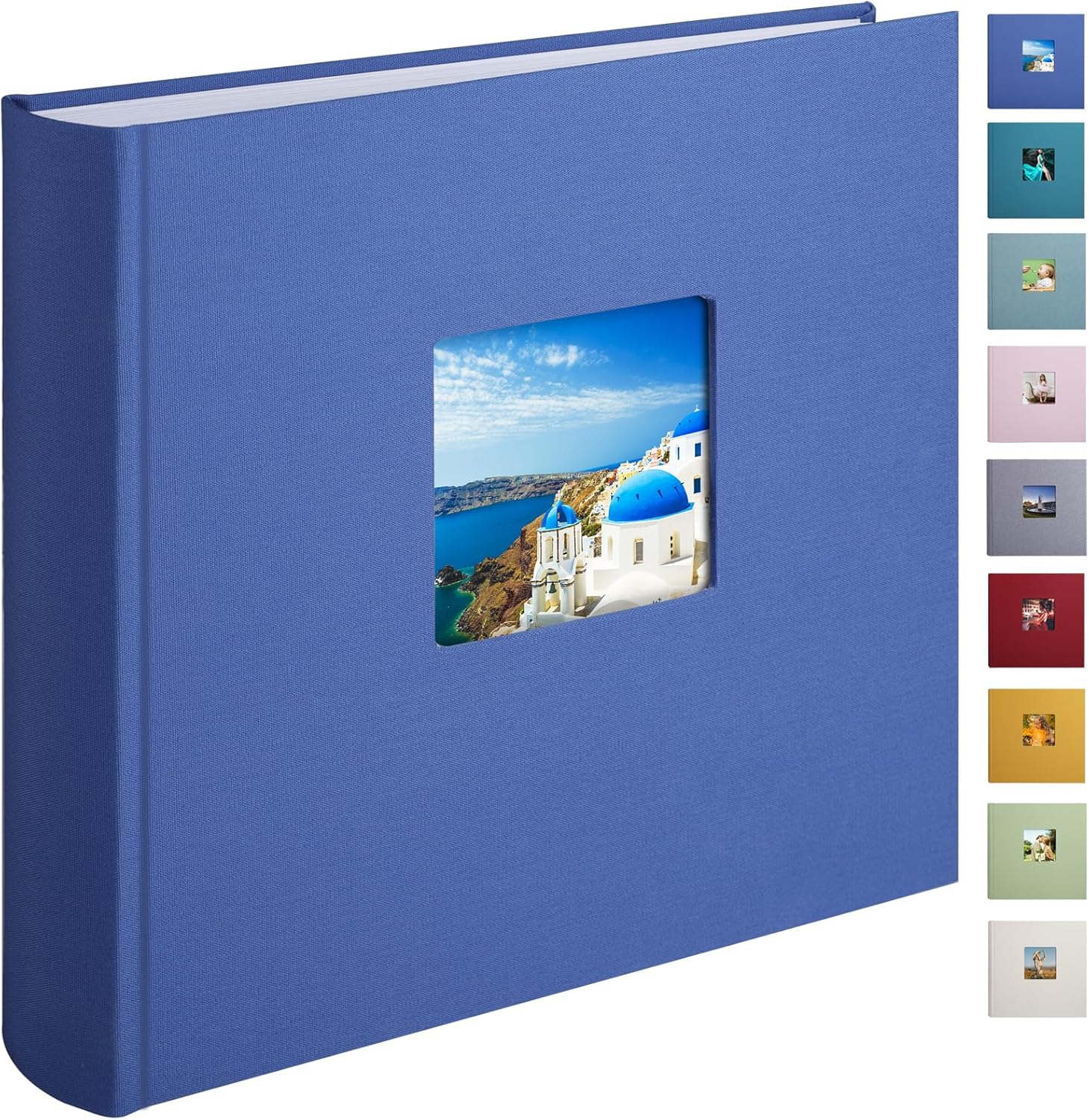 1DOT2 Álbum de fotos azul con espacio de escritura, 120 páginas para 3 x 5, 4 x 6, 5 x 7, 6 x 8, 8 x 10, cubierta de lino con ventana, libro de