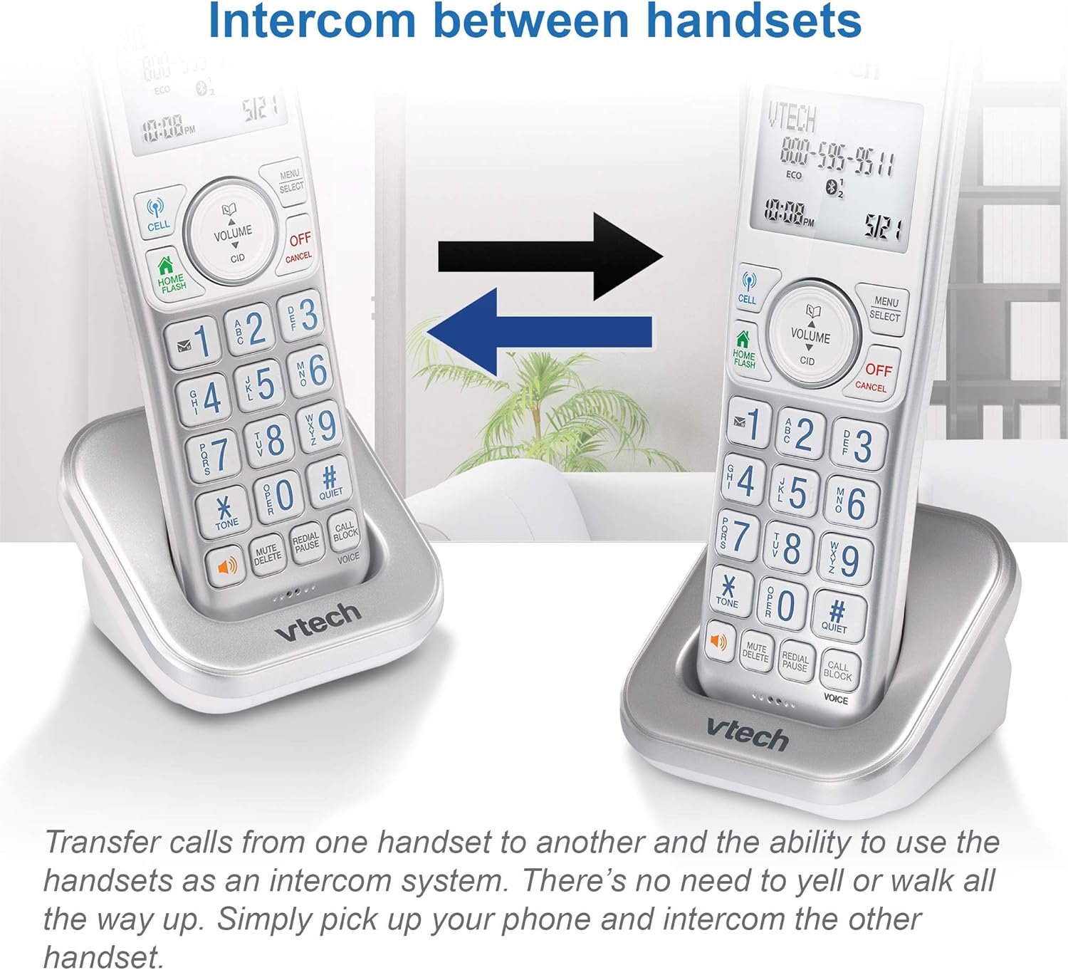 VTech Extended Range 3 teléfono inalámbrico para el hogar con bloqueo de llamadas, conectar a celular Bluetooth