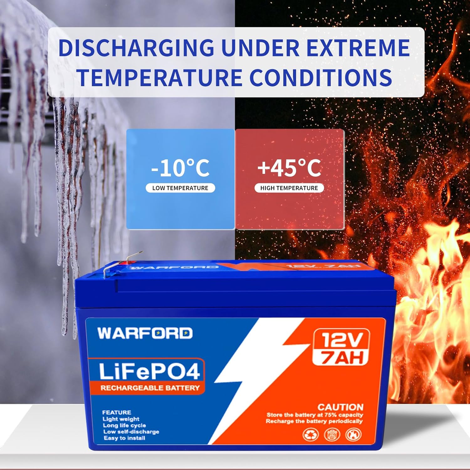 Warford Batería de litio de 12 V y 7 Ah, batería de fosfato de hierro de litio de ciclo profundo de más de 2000, batería recargable LiFePO4 BMS