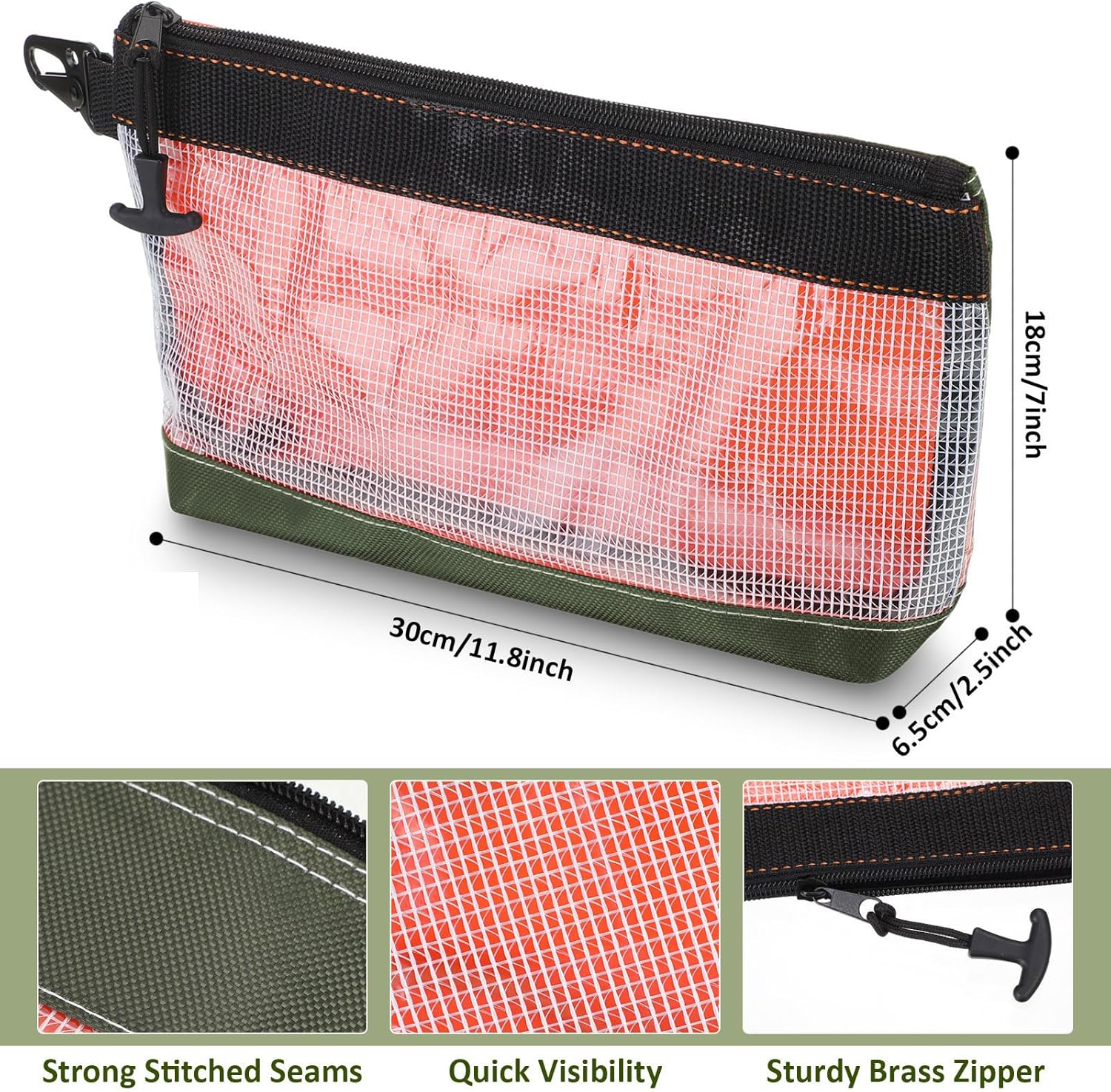 Sanwuta 8 bolsas transparentes para herramientas para hombres, bolsas de herramientas de 12 pulgadas con cremallera, bolsa pequeña de herramientas