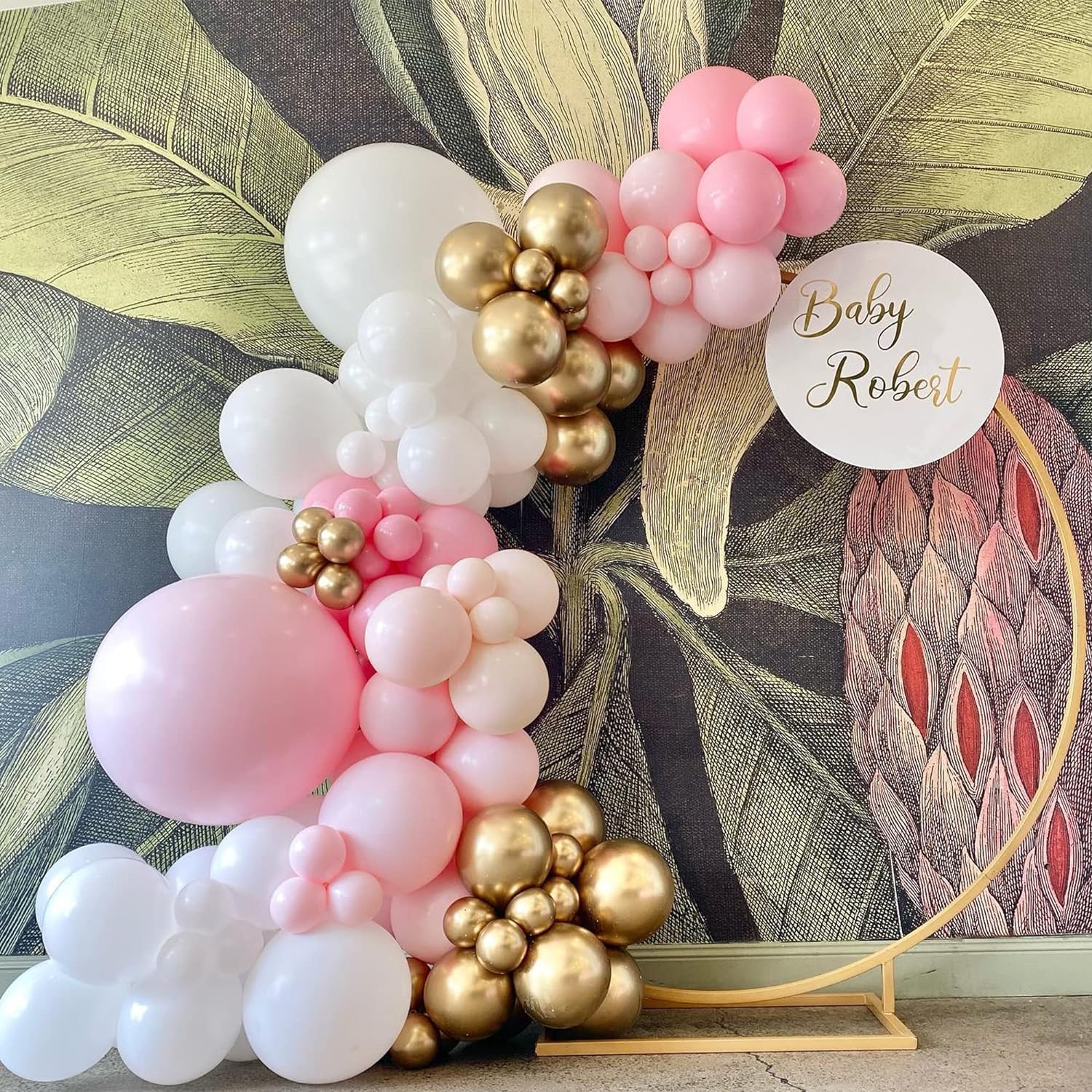 Kit de arco de guirnalda de globos rosados, globo de látex de doble relleno, color rosa claro y blanco, crema, melocotón, diferentes tamaños, 18,