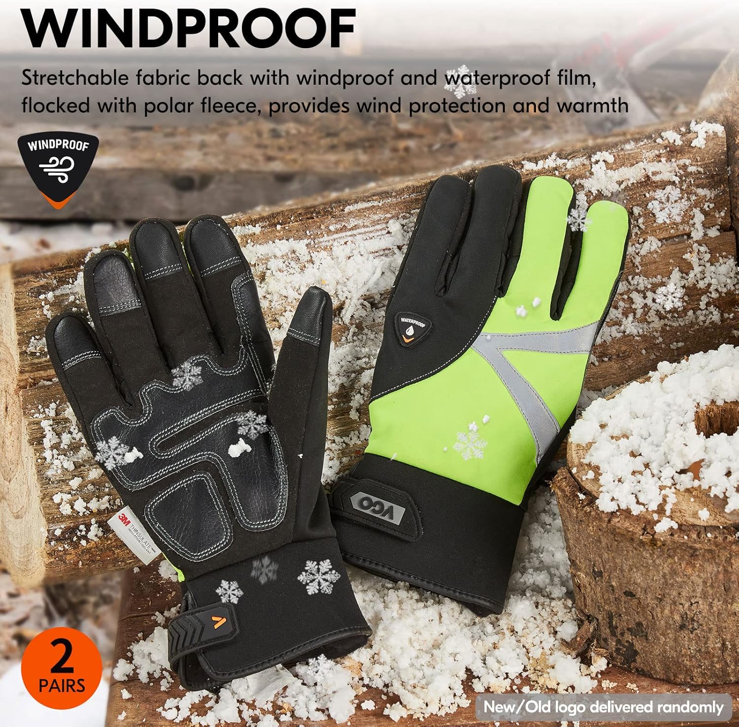 Vgo… 2 pares de -4 o superior 3M Thinsulate C100 guantes de trabajo cálidos de cuero sintético forrados, inserción impermeable (SL8777FW)
