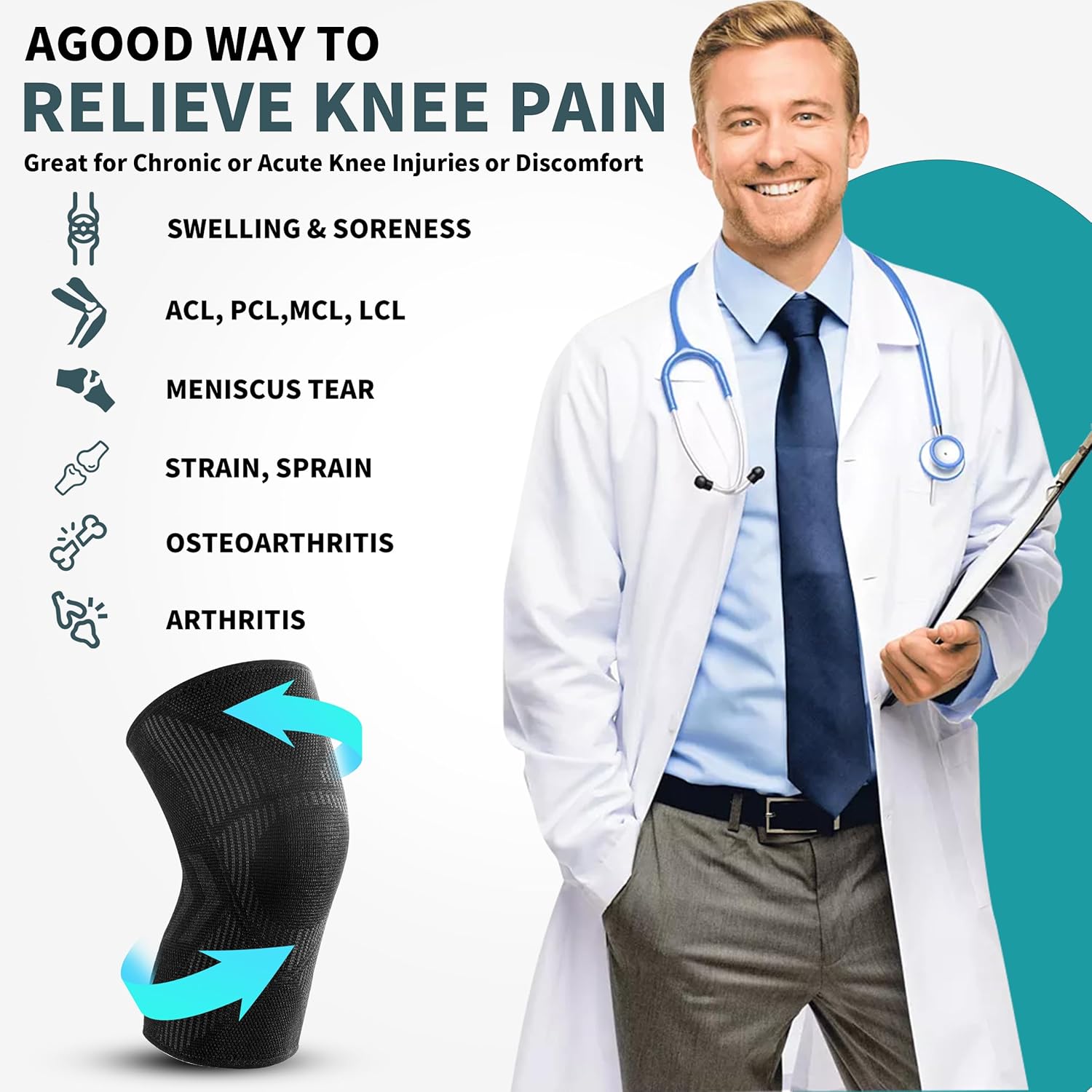 Achiou Rodilleras para aliviar el dolor de rodilla, paquete de 2 rodilleras para desgarro de menisco, mangas de compresión de rodilla para hombres y