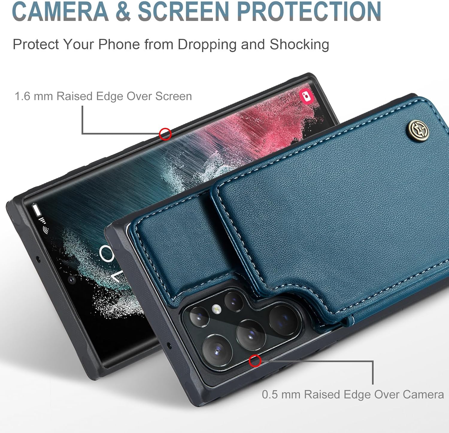 Vinich Funda tipo cartera para Samsung Galaxy S22 Ultra con tarjetero y ranuras de crédito con bloqueo RFID, función atril, a prueba de golpes, para