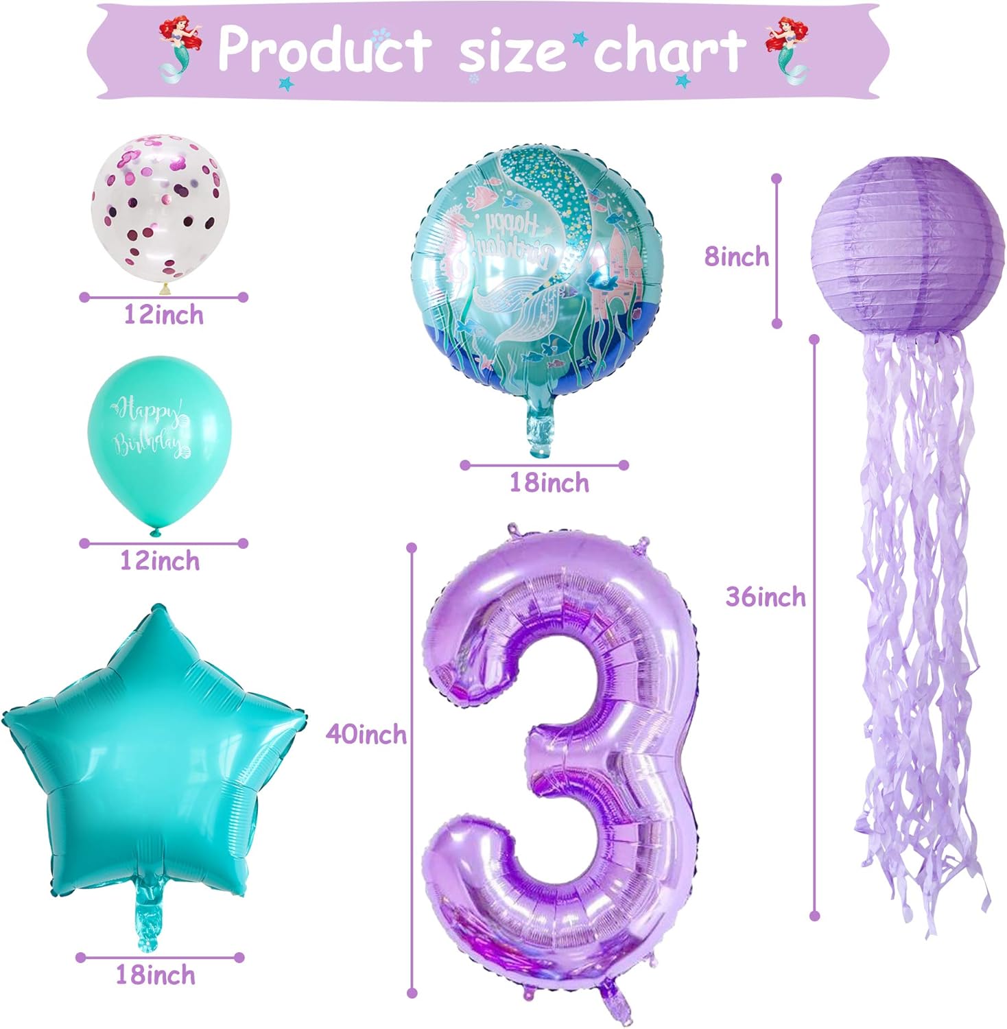 ADLKGG – Decoración de sirena púrpura para fiesta de cumpleaños, faroles de papel de medusas colgantes, globos de papel para Primera fiesta de