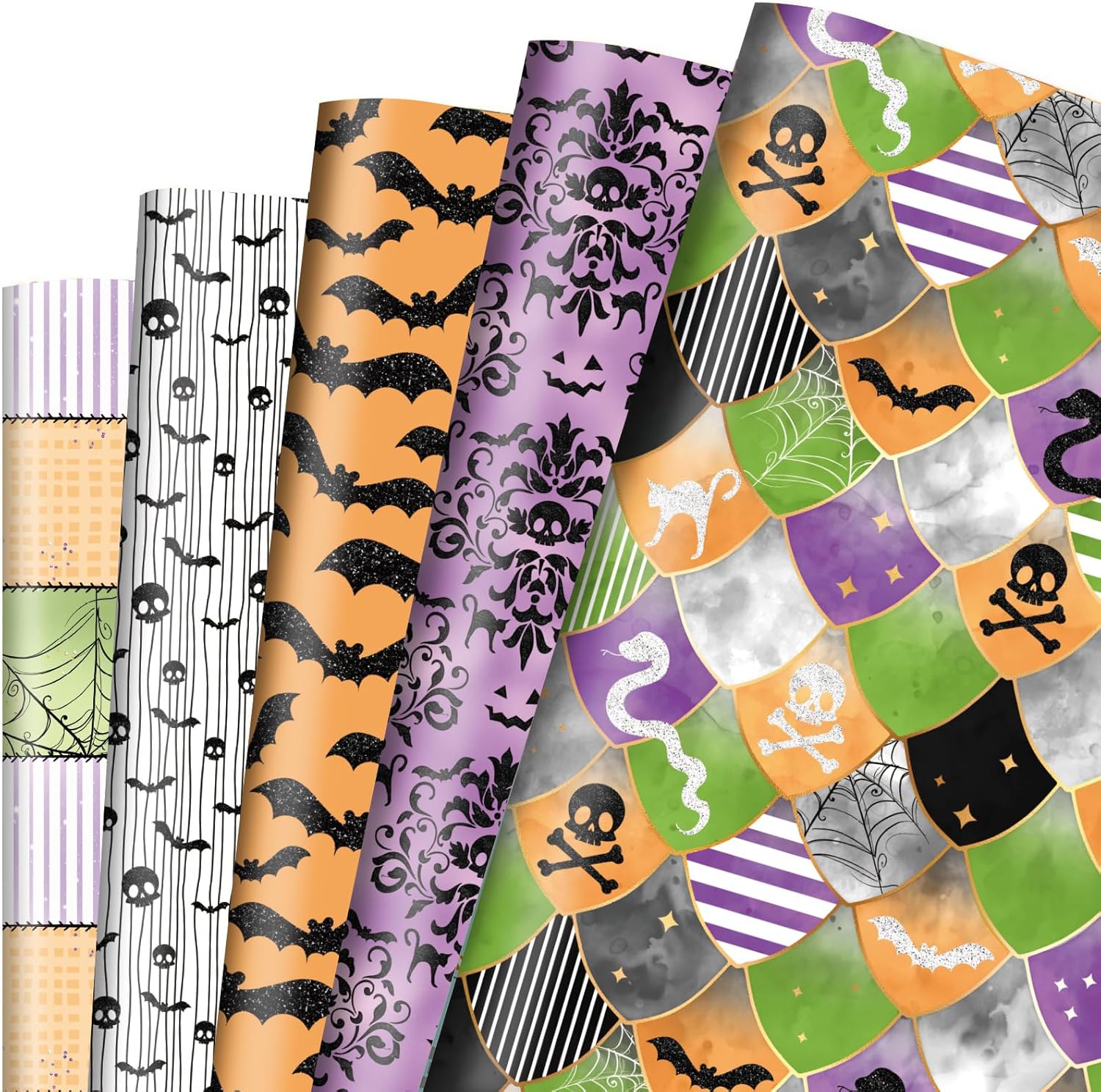 Dtiafu Papel de regalo de Halloween para niños, niñas, mujeres, hombres y niños, 10 hojas de papel de regalo de fantasma gótico con patrones de