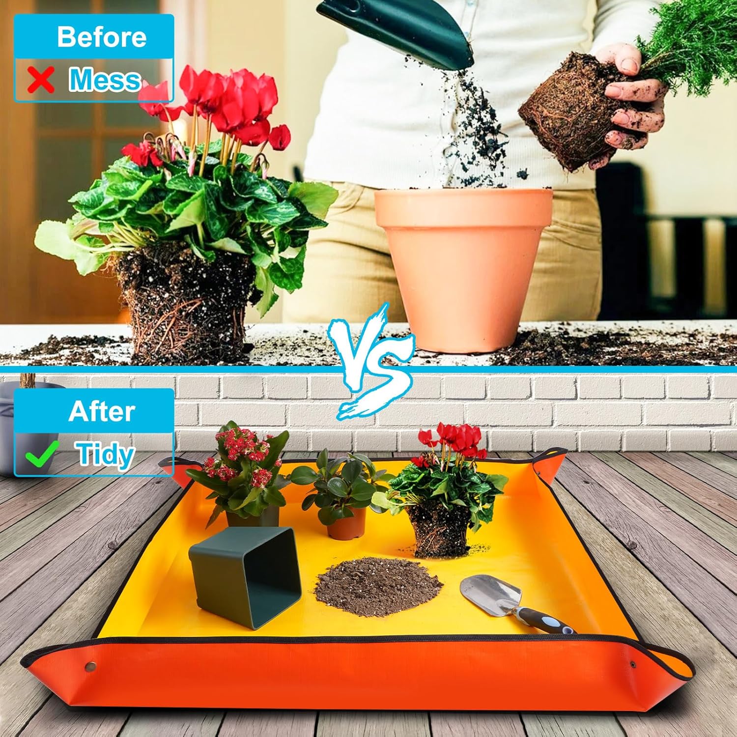 Tapete grande para macetas para trasplante de plantas de casa y control de mezcla de suelo, impermeable, bandeja de trasplante de plantas,
