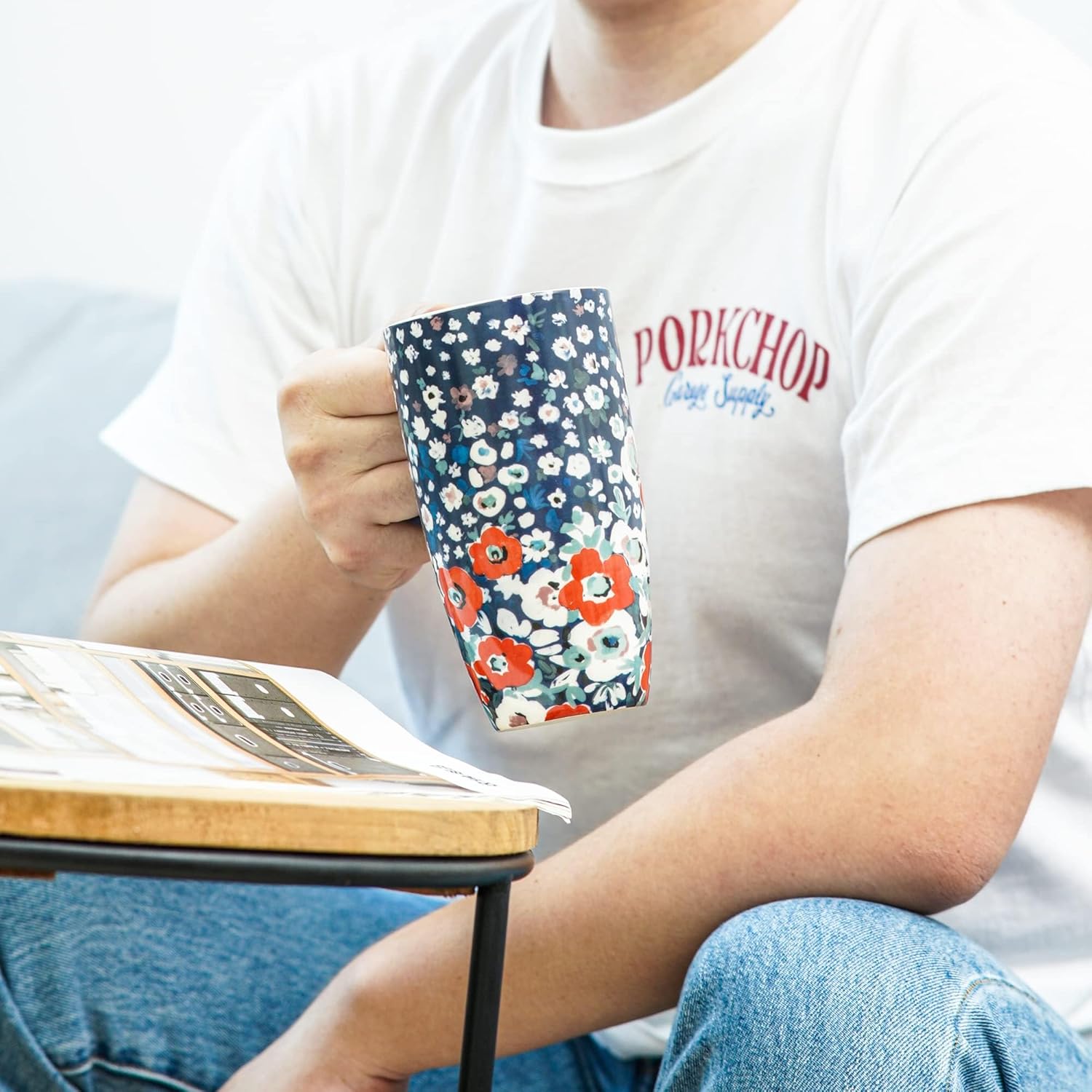 Topadorn Taza de cerámica de café Taza de té de porcelana con tapa 17oz. Floral