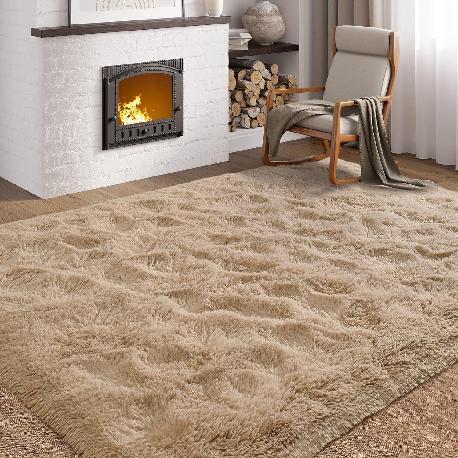 Softlife Alfombra para sala de estar, 5.3 x 7.6 pies, alfombra de área para dormitorio, alfombras peludas súper suaves para habitación de los niños,