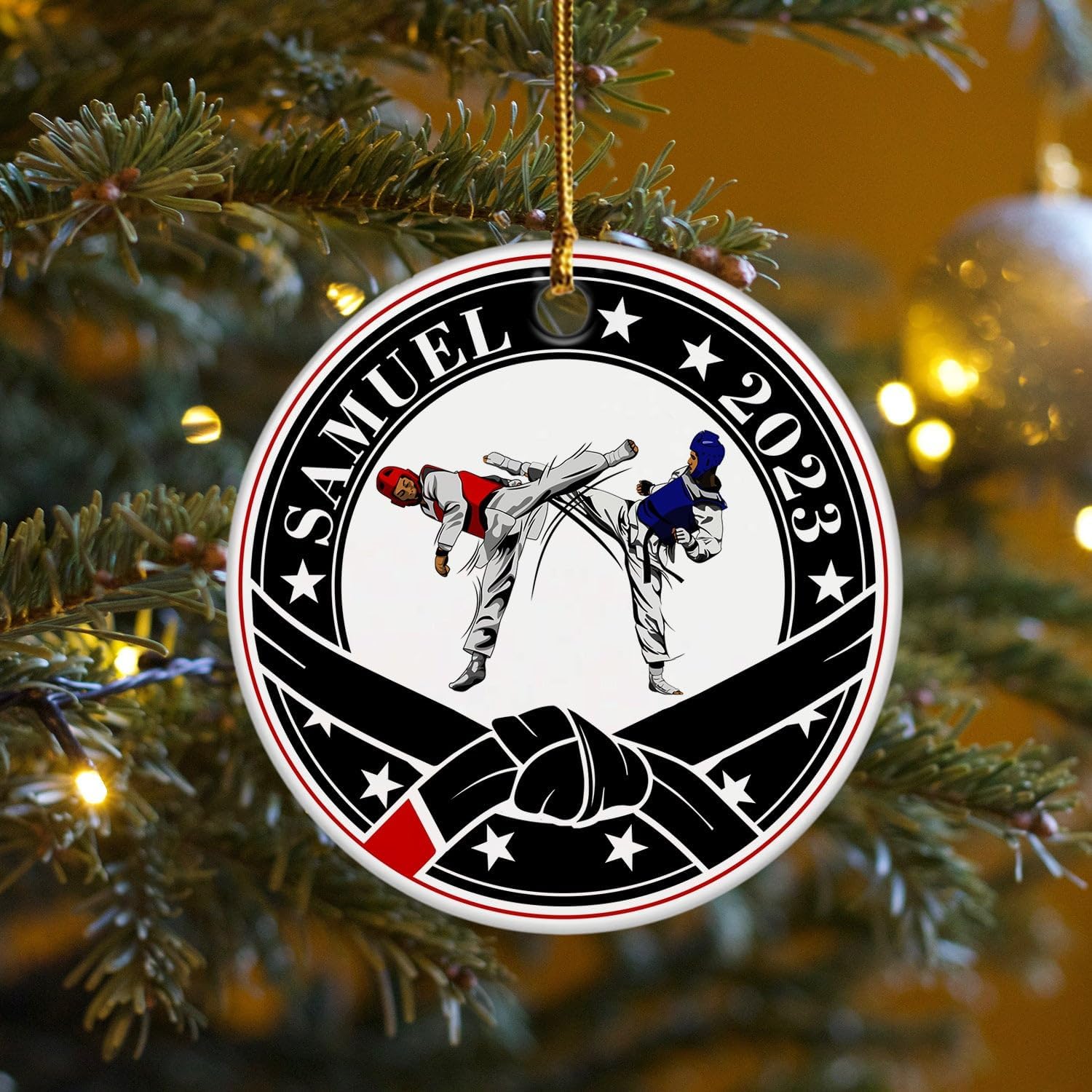 Adorno de taekwondo personalizado, regalos de adorno de Navidad 2023, adorno de taekwondo personalizado, decoración de árbol de Navidad, regalo