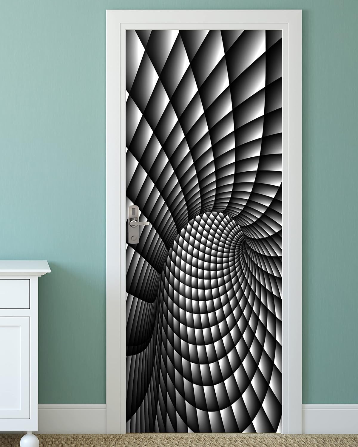 FLFK Adhesivo mural para puerta, diseño floral retorcido moderno, negro, despegar y pegar, tamaño combinado 32 x 80 pulgadas, dividido en 2 piezas