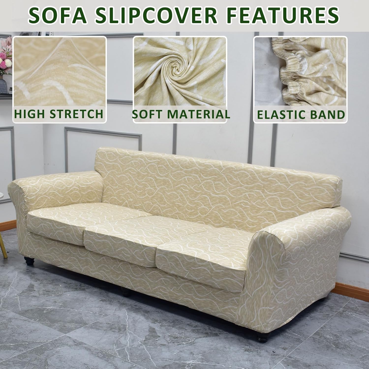 HAOYONG Fundas de sofá de 4 piezas para sofá de 3 cojines, fundas de alta elasticidad para sofás, fundas de cojín lavables, fundas de muebles, funda