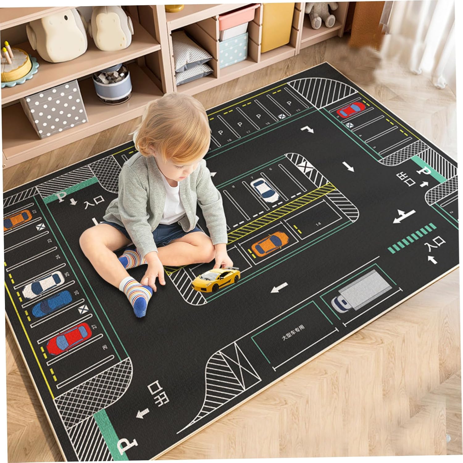 Alfombras de coche para niños, 32 x 47 pulgadas, suaves y absorbentes, alfombra de juego para niños, alfombra antideslizante con respaldo de goma,