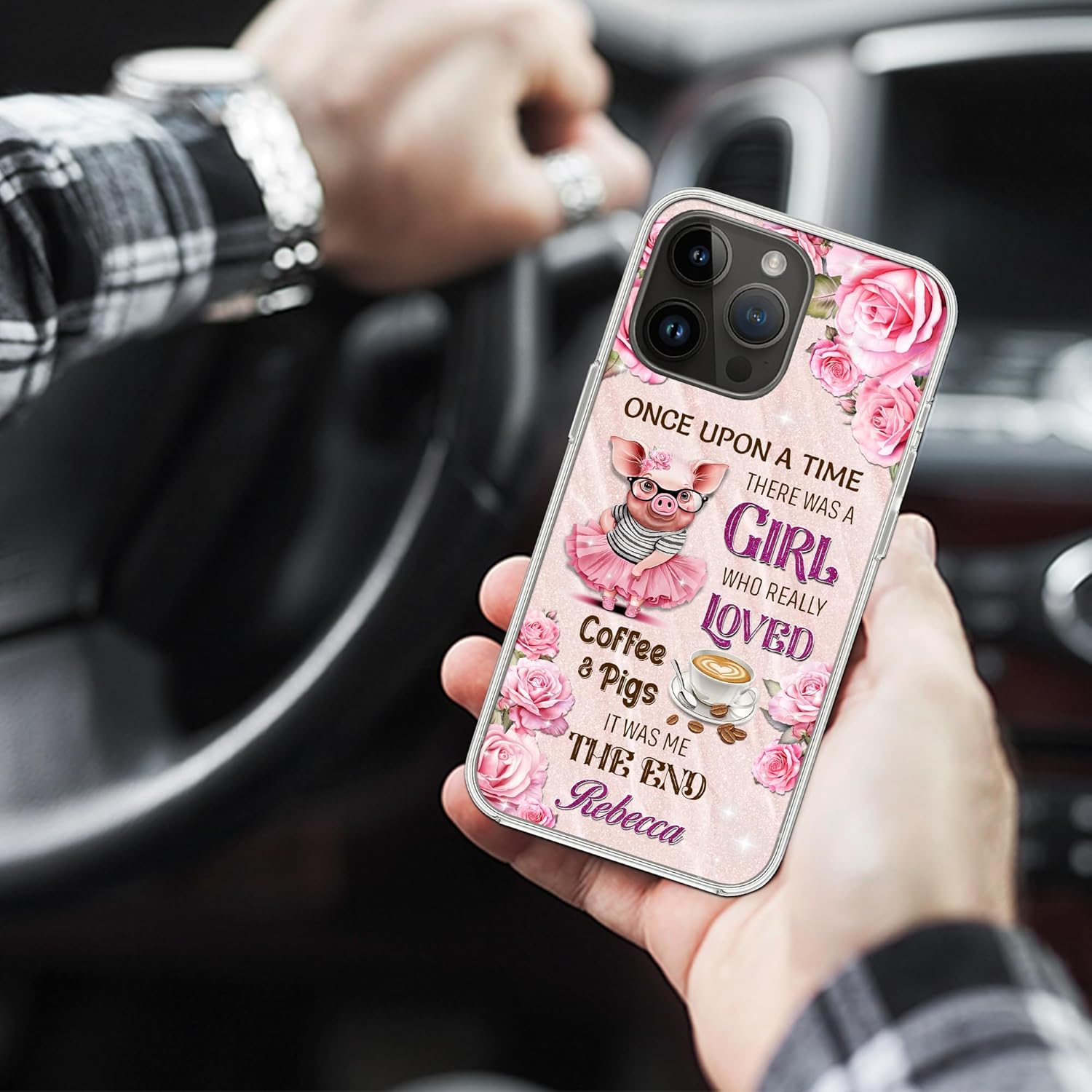 Funda de teléfono con nombre personalizado, diseño de cerdos, diseño divertido de animales de granja, regalo para amantes de los cerdos para niñas y