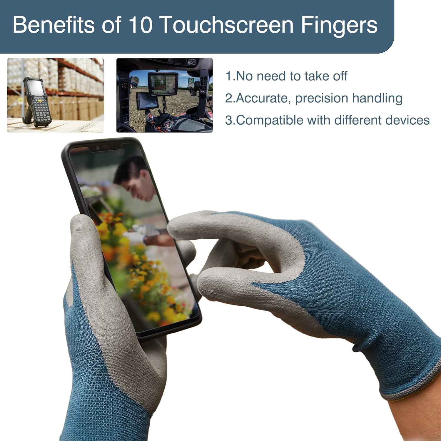 COOLJOB Guantes de trabajo de seguridad de nitrilo de microespuma con dedos para pantalla táctil, 6 pares de guantes de trabajo ligeros para manos