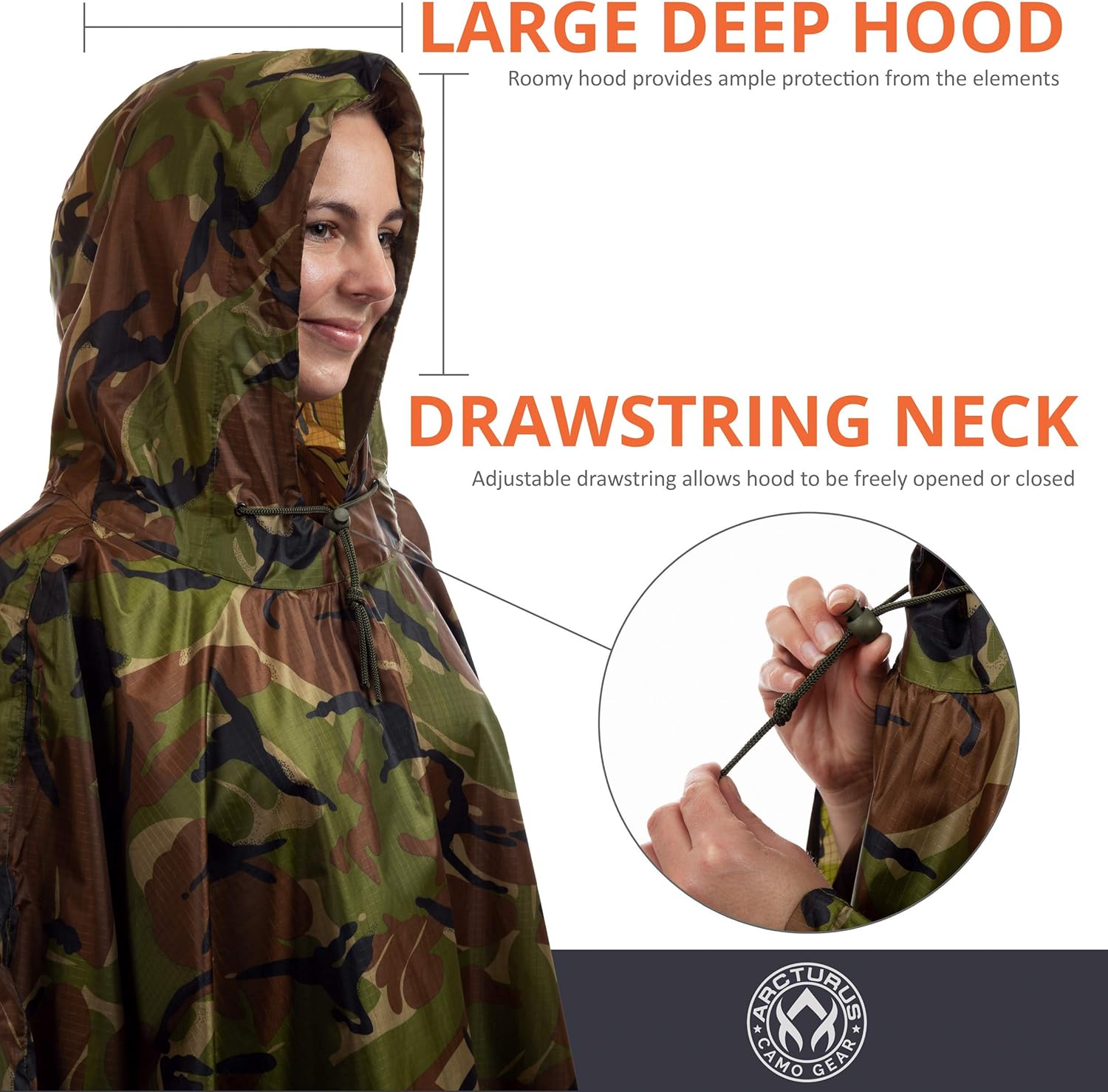 Arcturus – Poncho ligero de nailon Ripstop con capucha ajustable