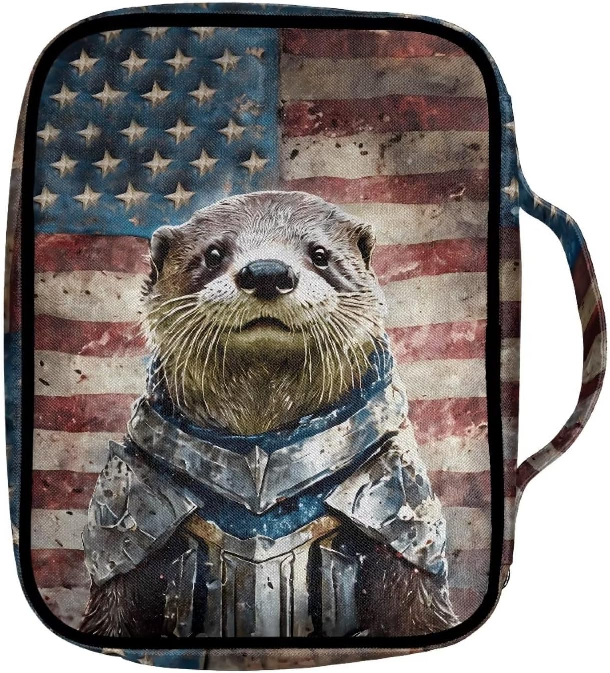 Suobstales Fundas para la Biblia para mujereshombres, fundas para la Biblia, organizador de libros, bolsa de estudio con asa y cremallera, Bandera
