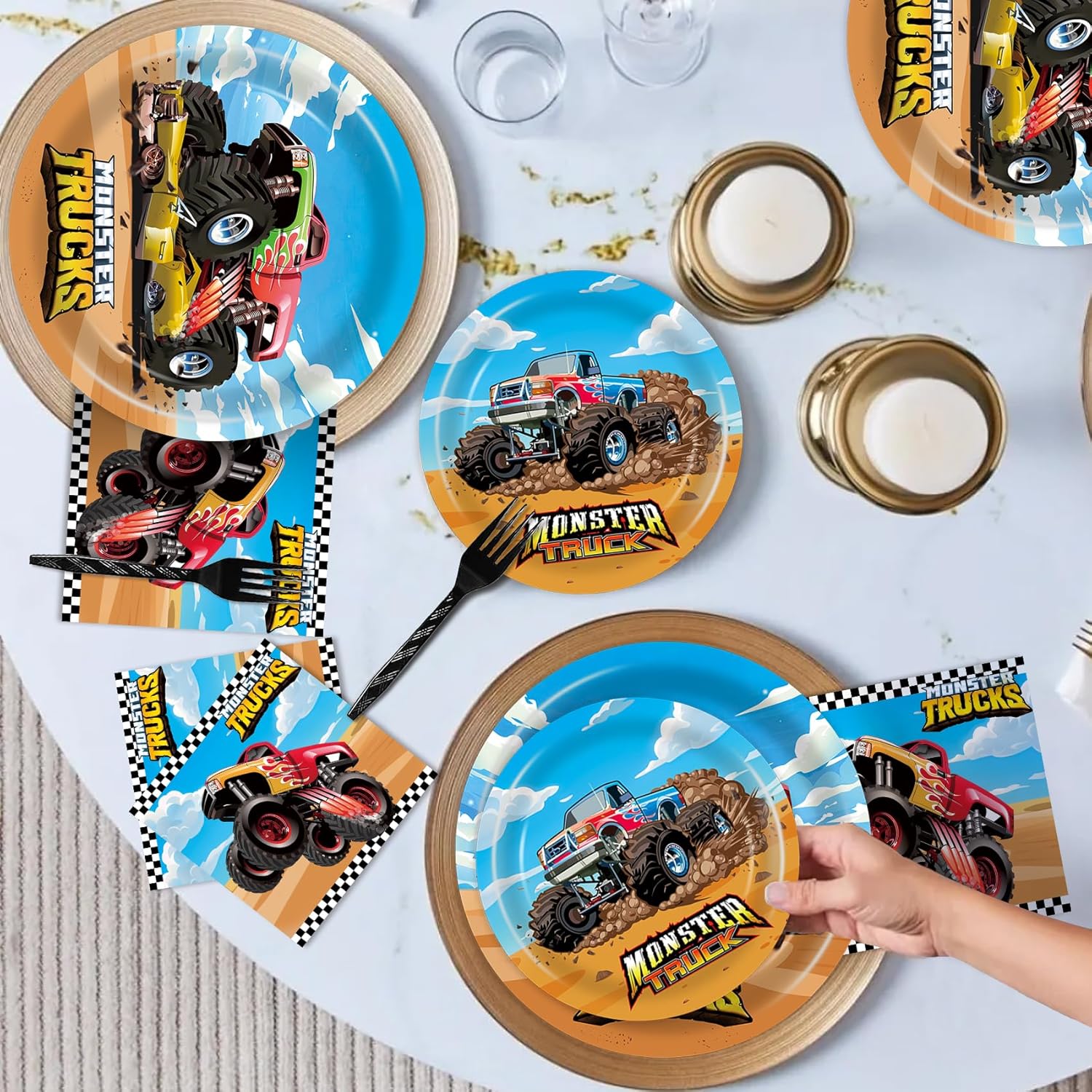 96 piezas de platos y servilletas Monster Truck decoraciones de cumpleaños Monster Truck suministros de fiesta Monster Truck recuerdos de fiesta de