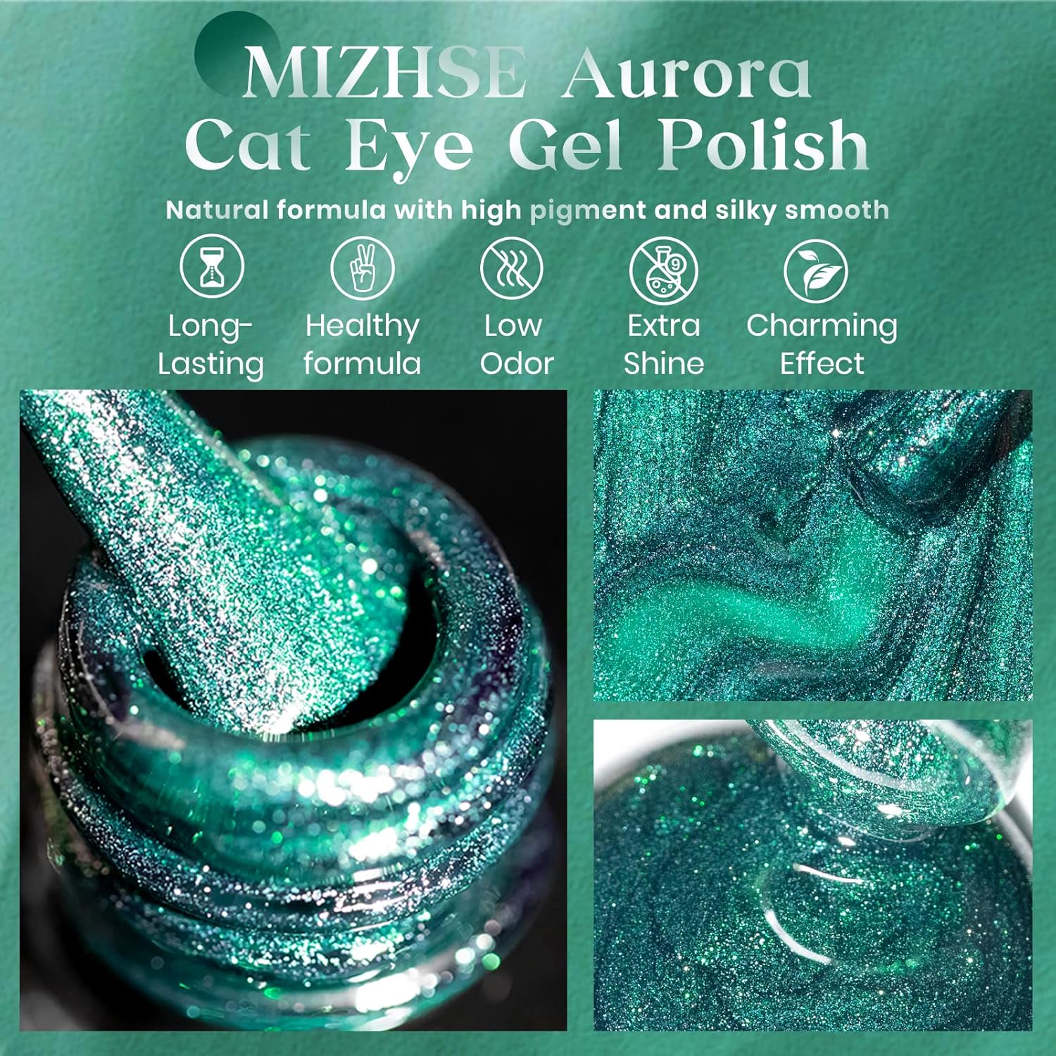 MIZSHE – Esmalte de uñas de gel con imán de ojo de gato, 0.3 onzas líquidas, kit de manicura universal para licuados magnéticos con purpurina Aurora