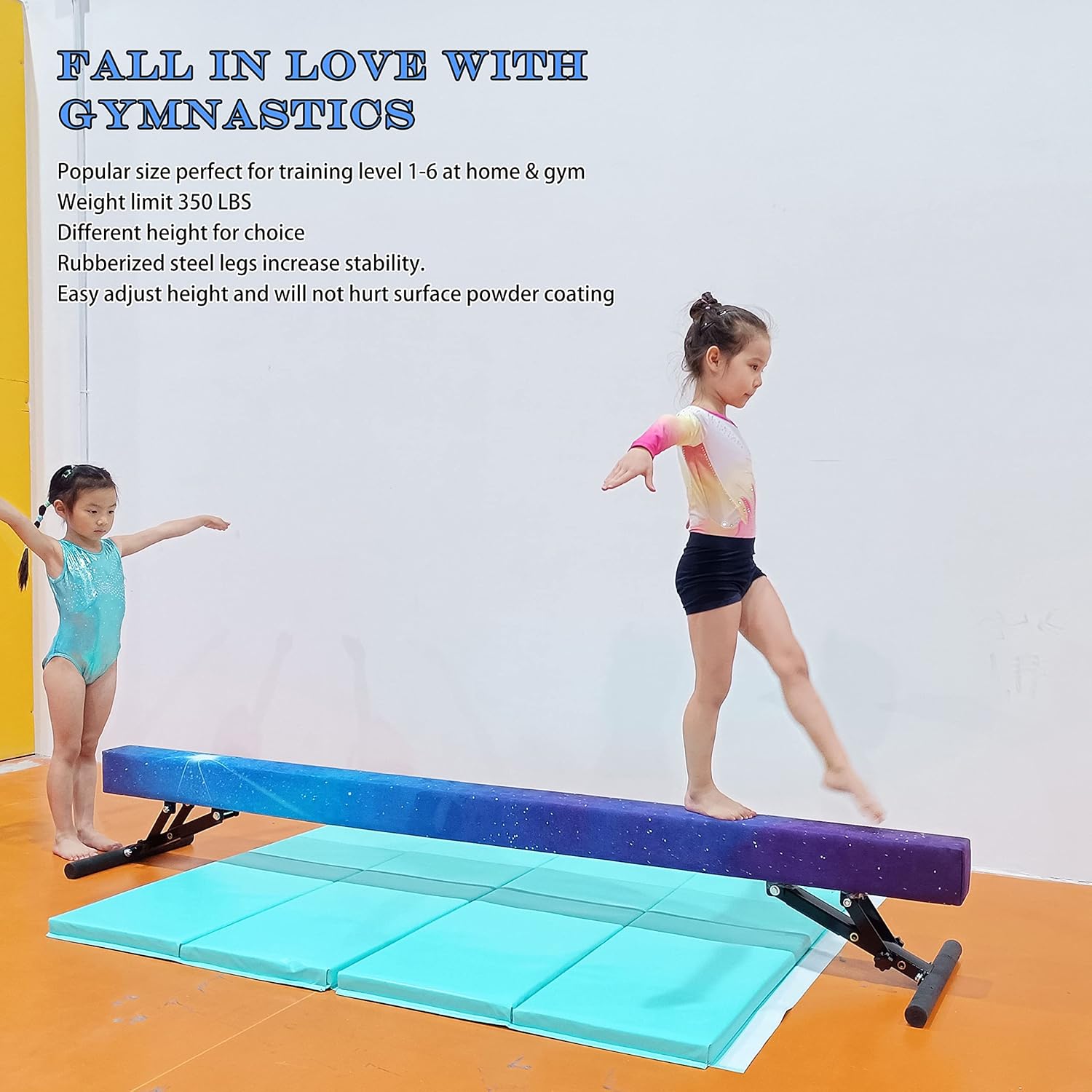 Viga de equilibrio ajustable para niños, haz de gimnasia de 8 pies, haz de piso alto e inferior para centro de gimnasia, equipo de gimnasia para