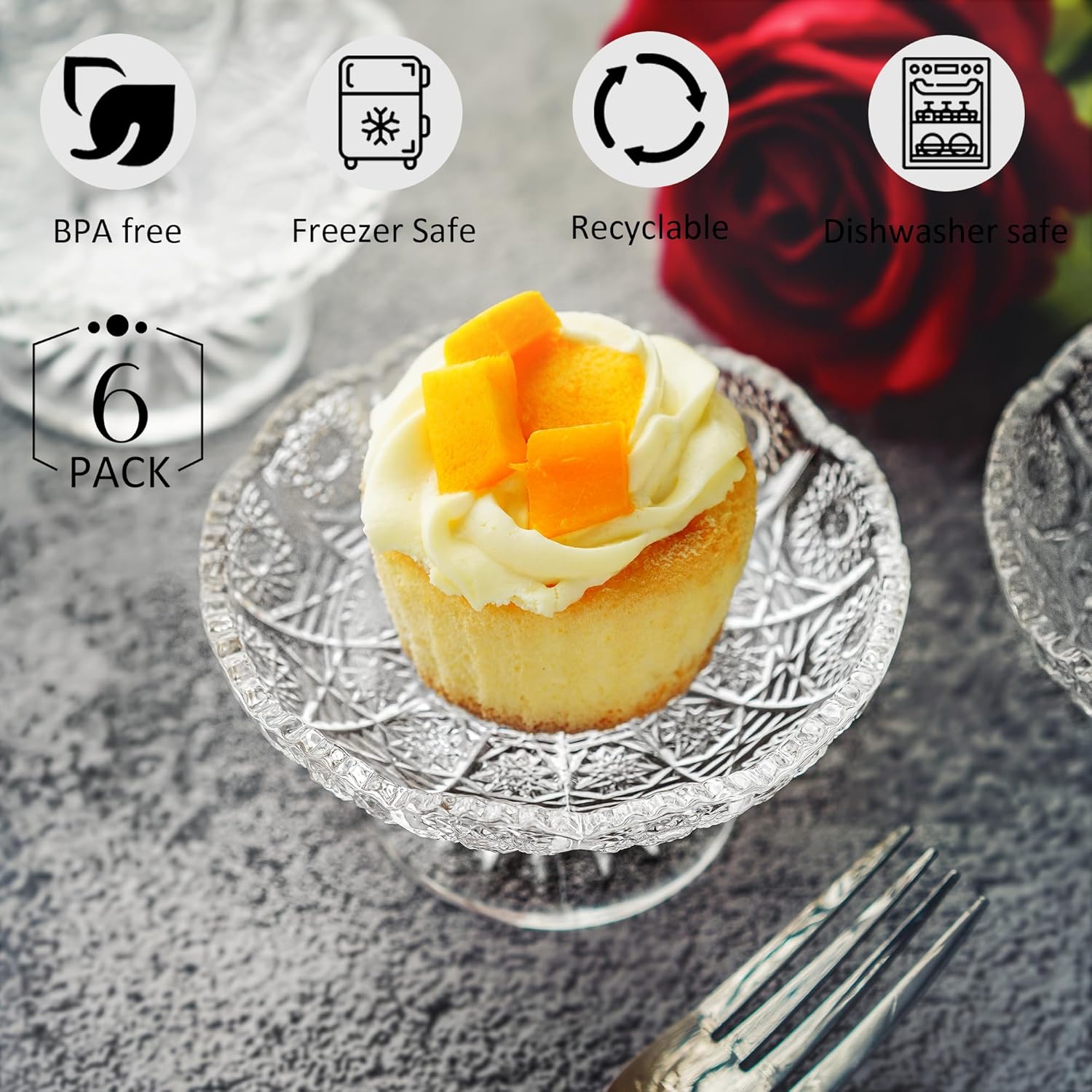6 soportes de postre de cristal para tartas, servidor de platos de magdalenas, soporte transparente para tartas pequeñas para chocolate, postre,