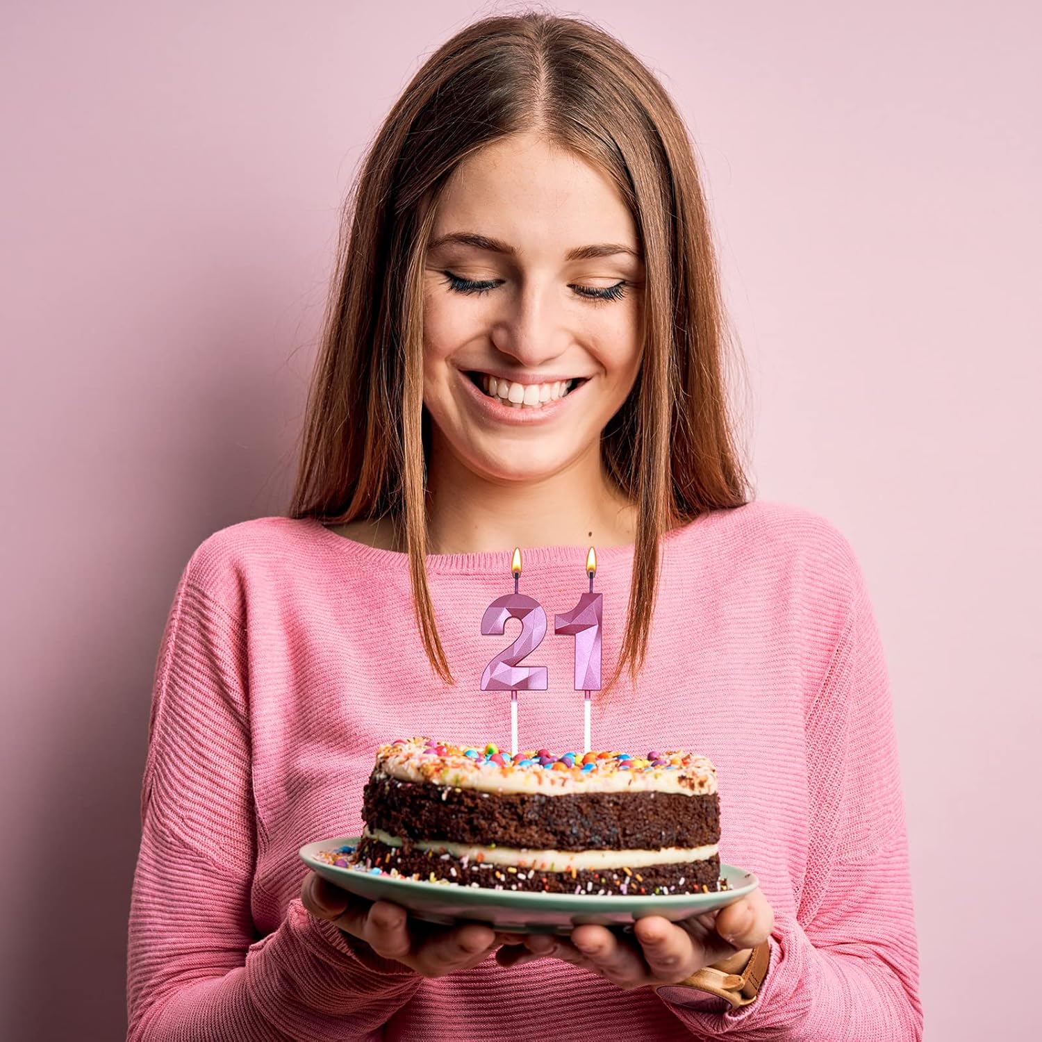 Velas de cumpleaños de 40 para pastel, color rosa, número 40, 3D, forma de diamante, decoración de cumpleaños, suministros de fiesta para mujeres u