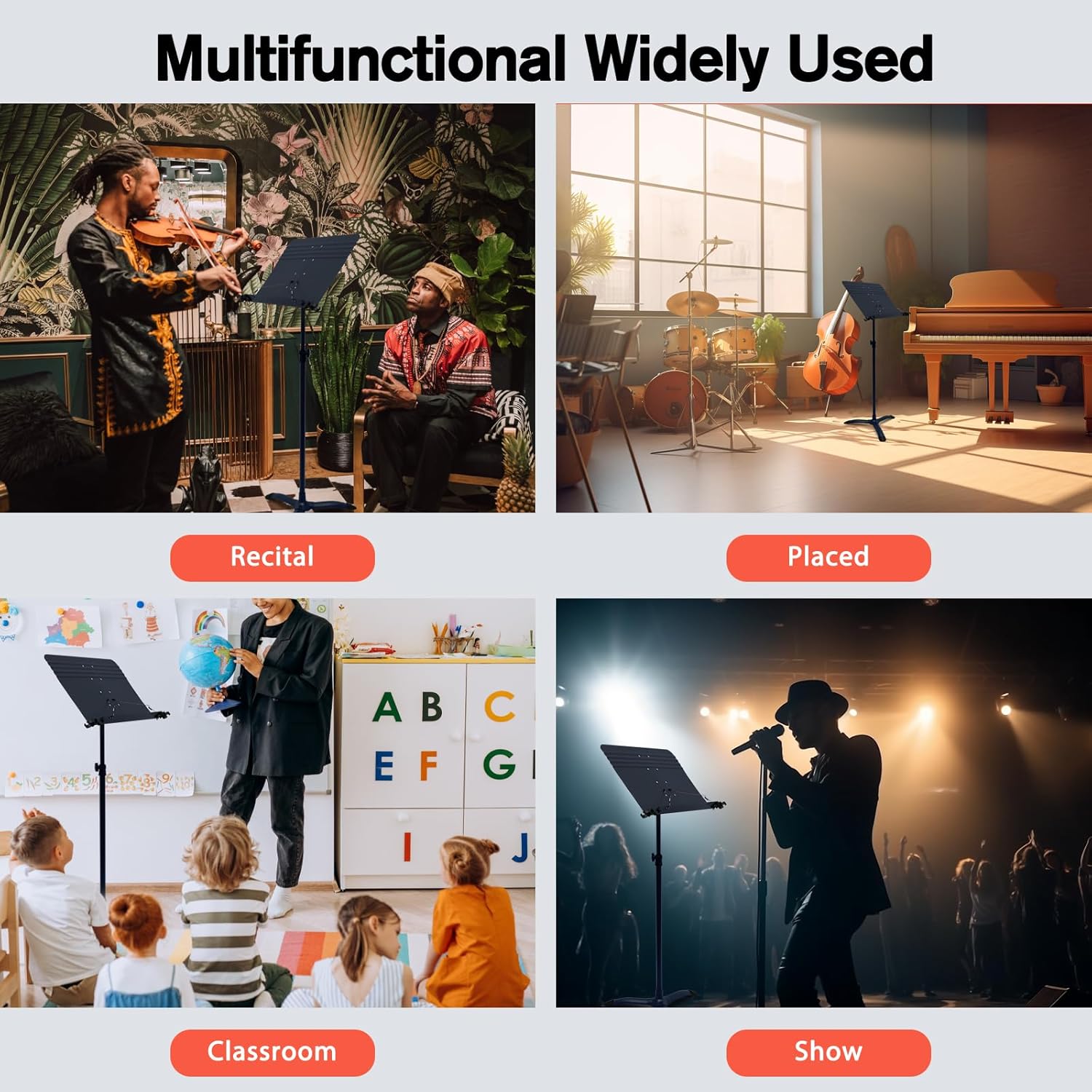 RANMING Soporte de música, soporte plegable de doble uso para partituras y soporte para libro de escritorio, soporte profesional portátil para