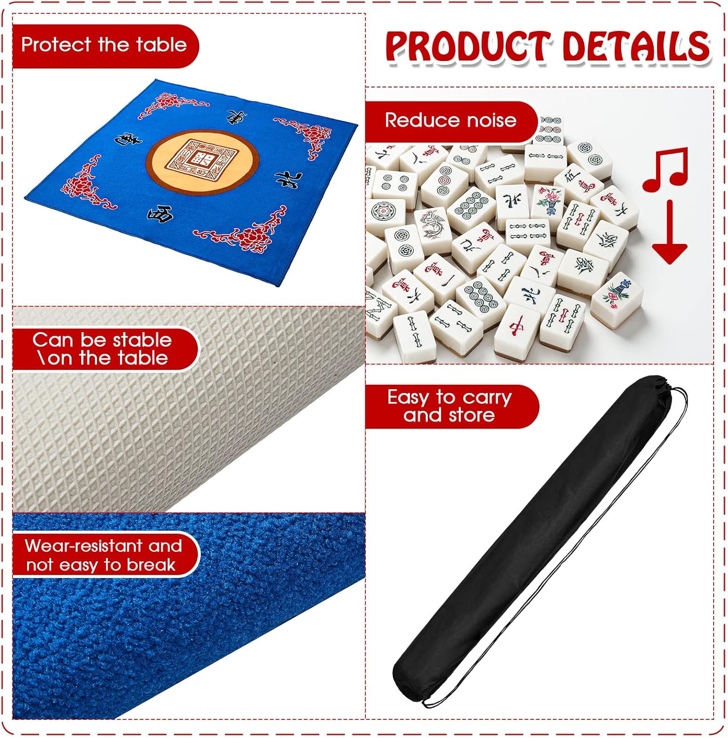 Buryeah Juego de 2 alfombrillas Mahjong con bolsa, antideslizantes, reducción de ruido, cubierta de mesa para juegos de cartas de póquer, juegos de