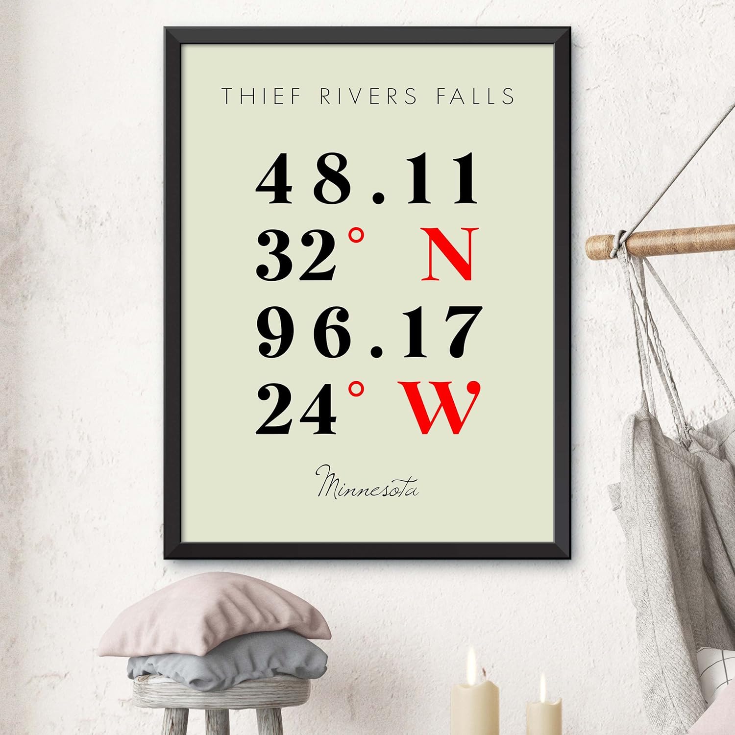 Mapa de Thief Rivers Falls, Minnesota, Coordenadas Multilíneas de Colores (8×10)